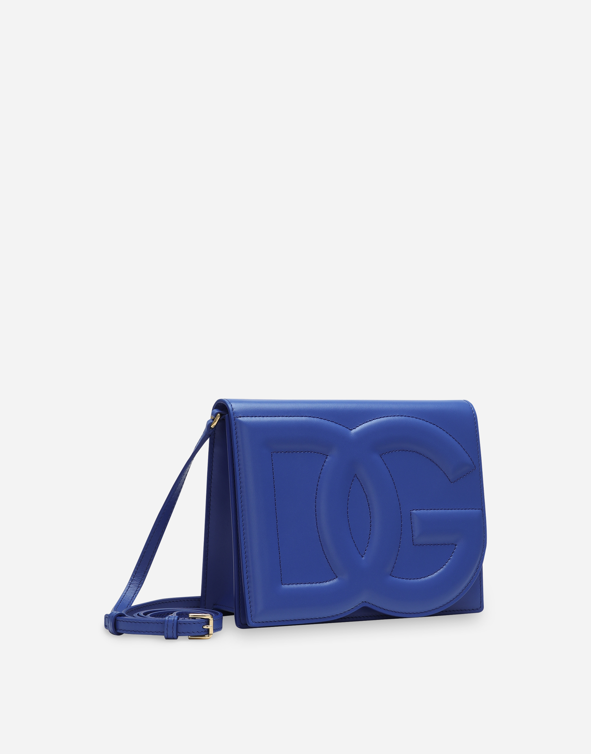 Shop Dolce & Gabbana Calfskin Dg Logo Crossbody Bag In Blue