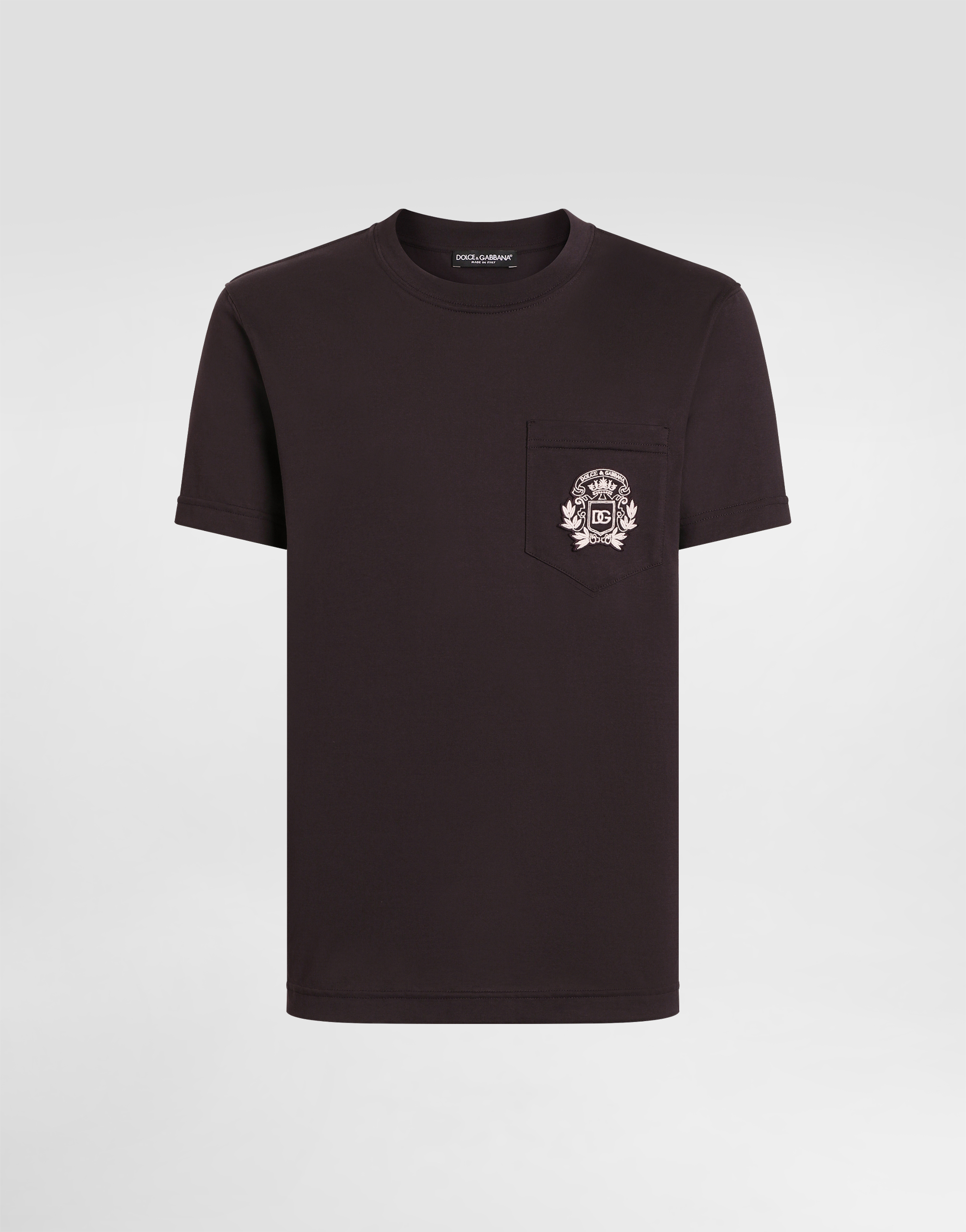 Cotton t-shirt with embroidery in Brown for Men | Dolce&Gabbana®