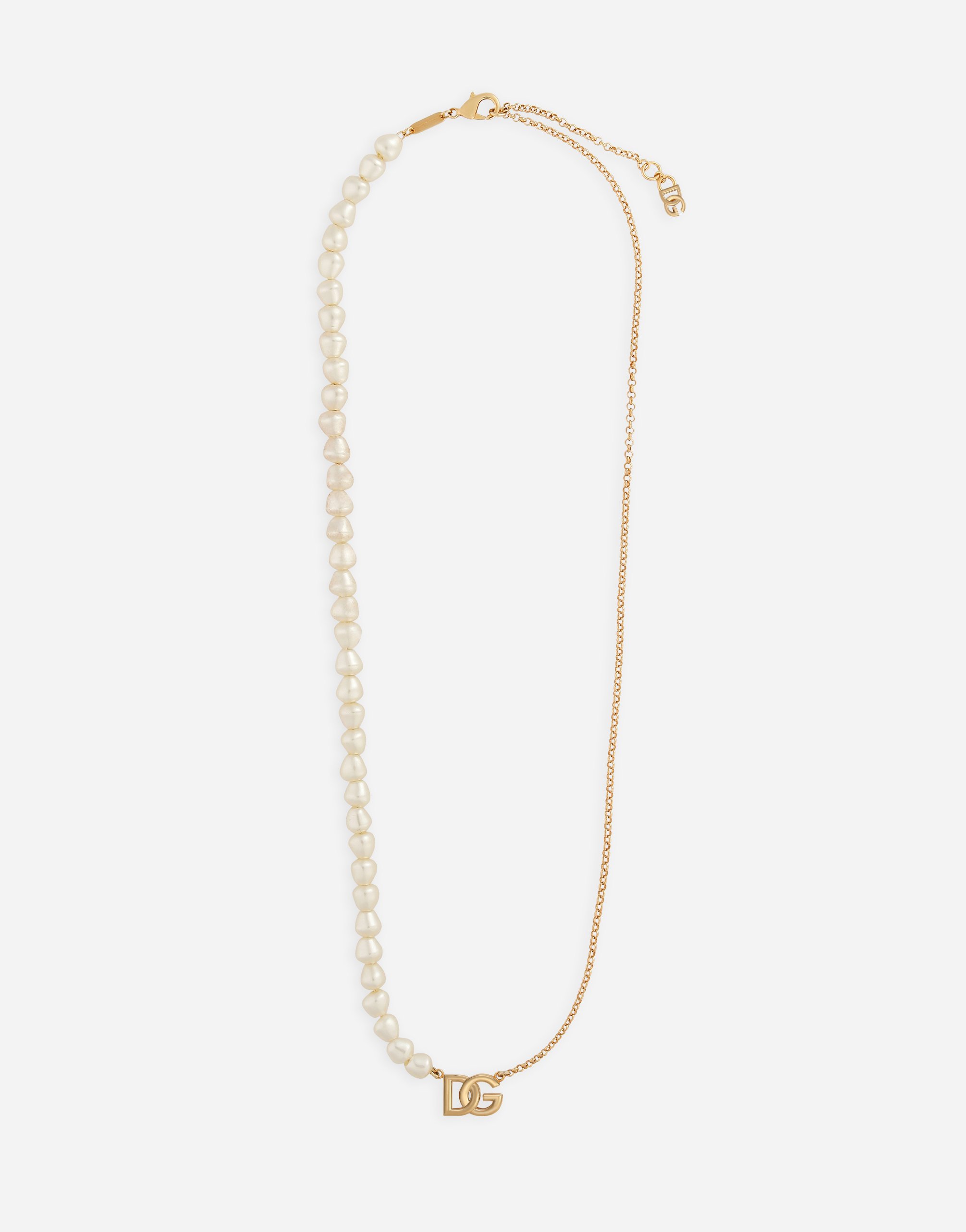 Dolce & Gabbana Dg Imitation Pearl Long Necklace In Gold