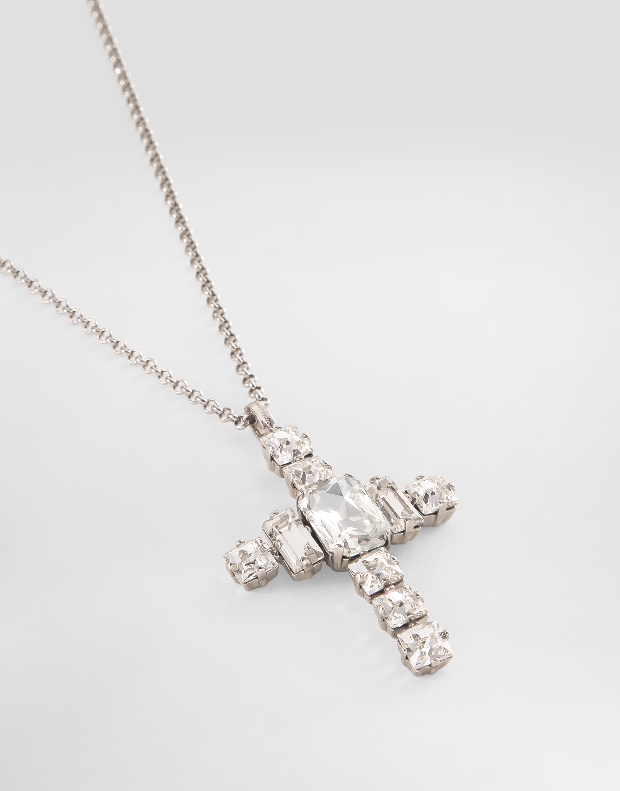 Dolce & Gabbana Cross Necklace With Rhinestones In Metallic