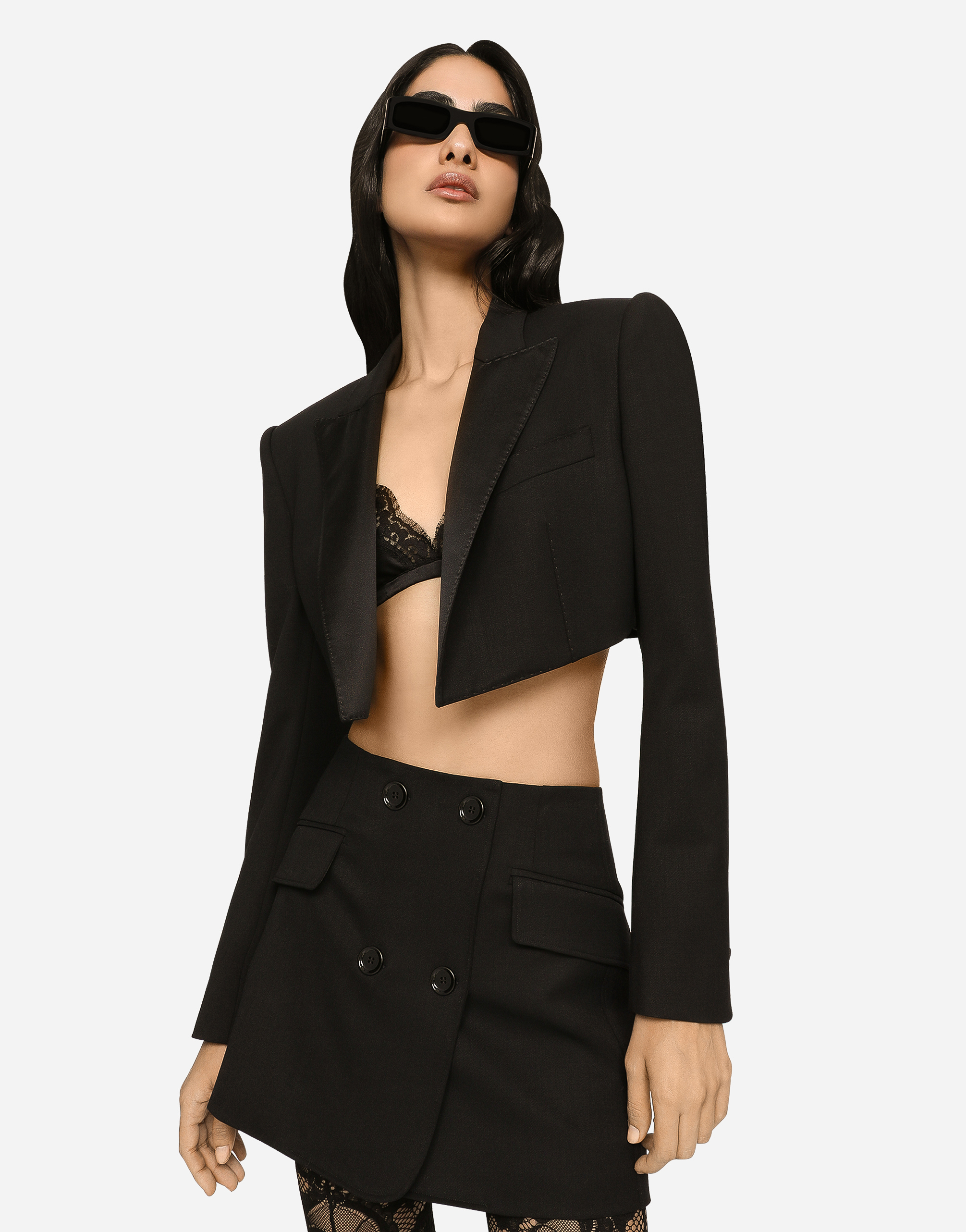 Dolce & Gabbana Cropped Open-front Blazer In Black