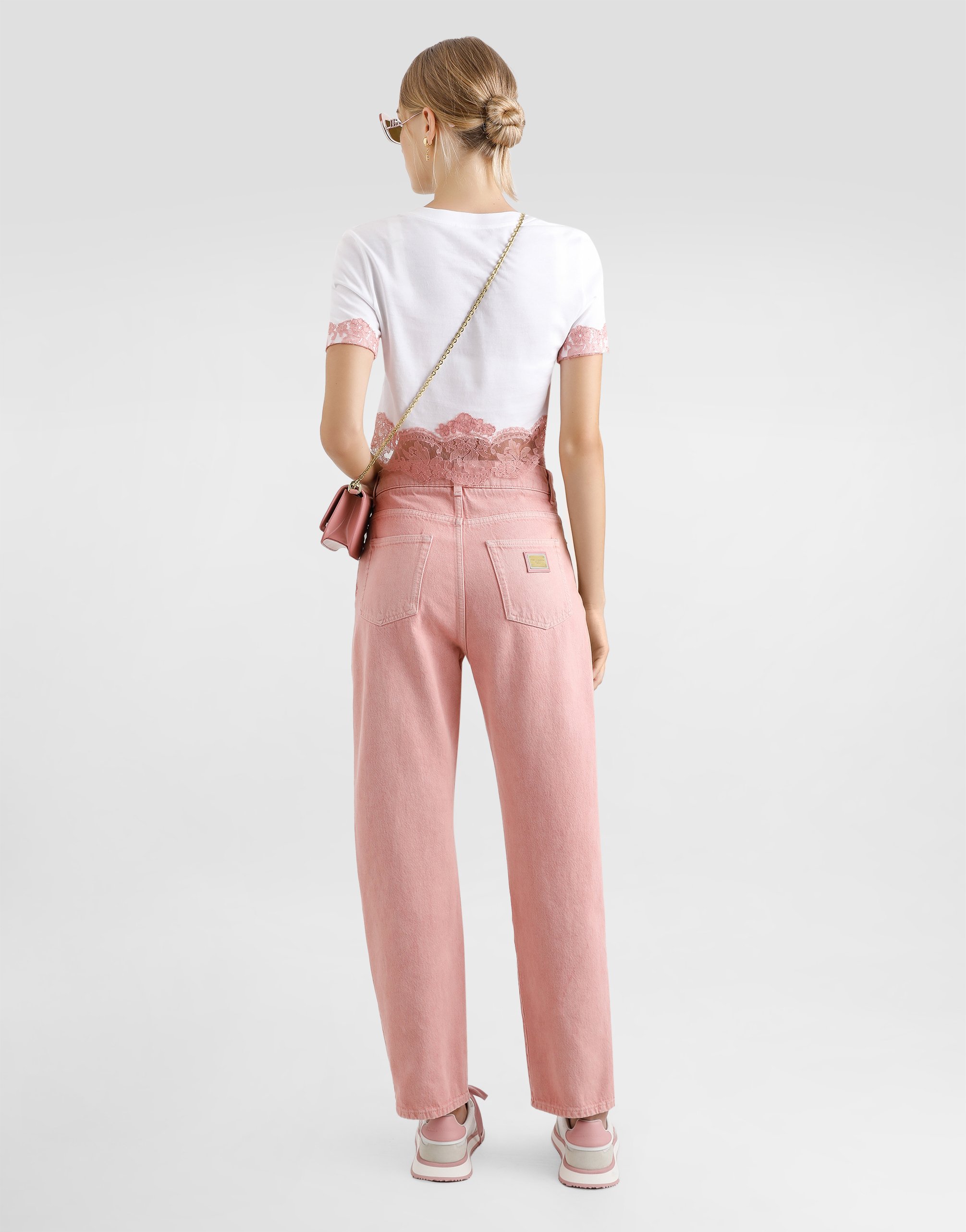 Dolce & Gabbana Cropped Jersey T-shirt With Dg Logo And Lace Inserts