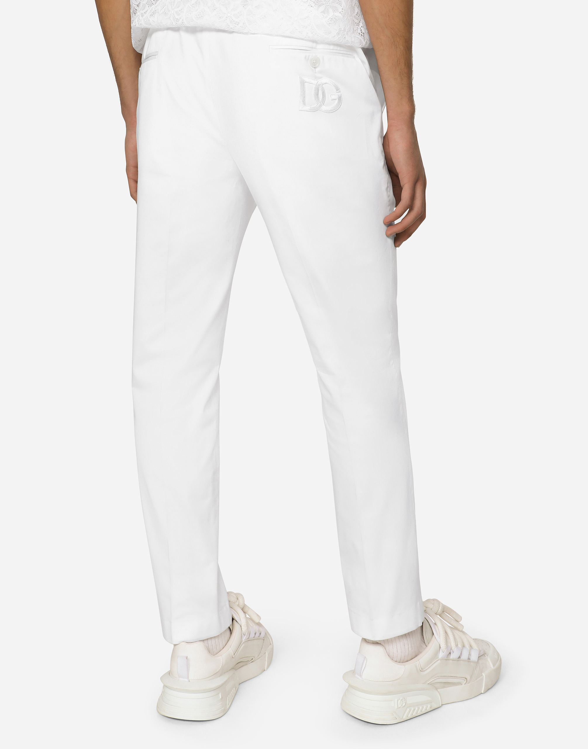 Shop Dolce & Gabbana Stretch Cotton Pants With Dg Patch In White