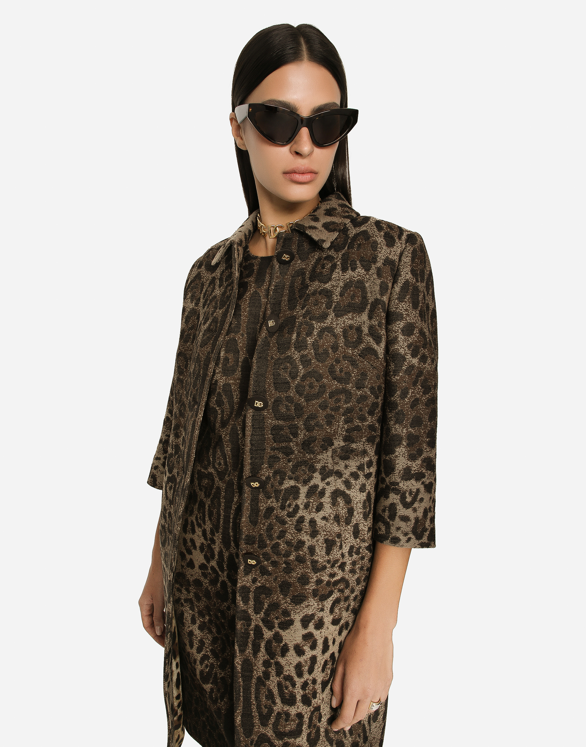 Shop Dolce & Gabbana Single-breasted Wool Jacquard Coat With Leopard Design In Multicolor