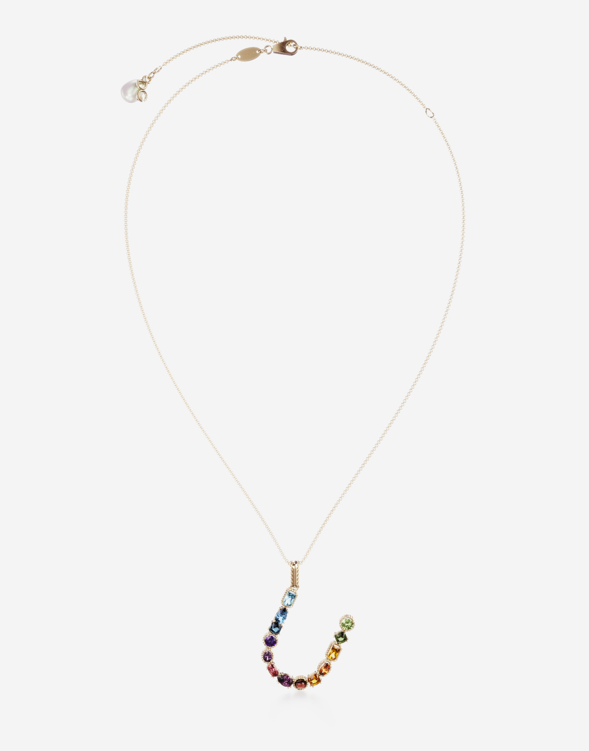 Dolce & Gabbana Rainbow Alphabet U Pendant In Yellow Gold With Multicolor Fine Gems - Woman Necklaces Gold Onesize