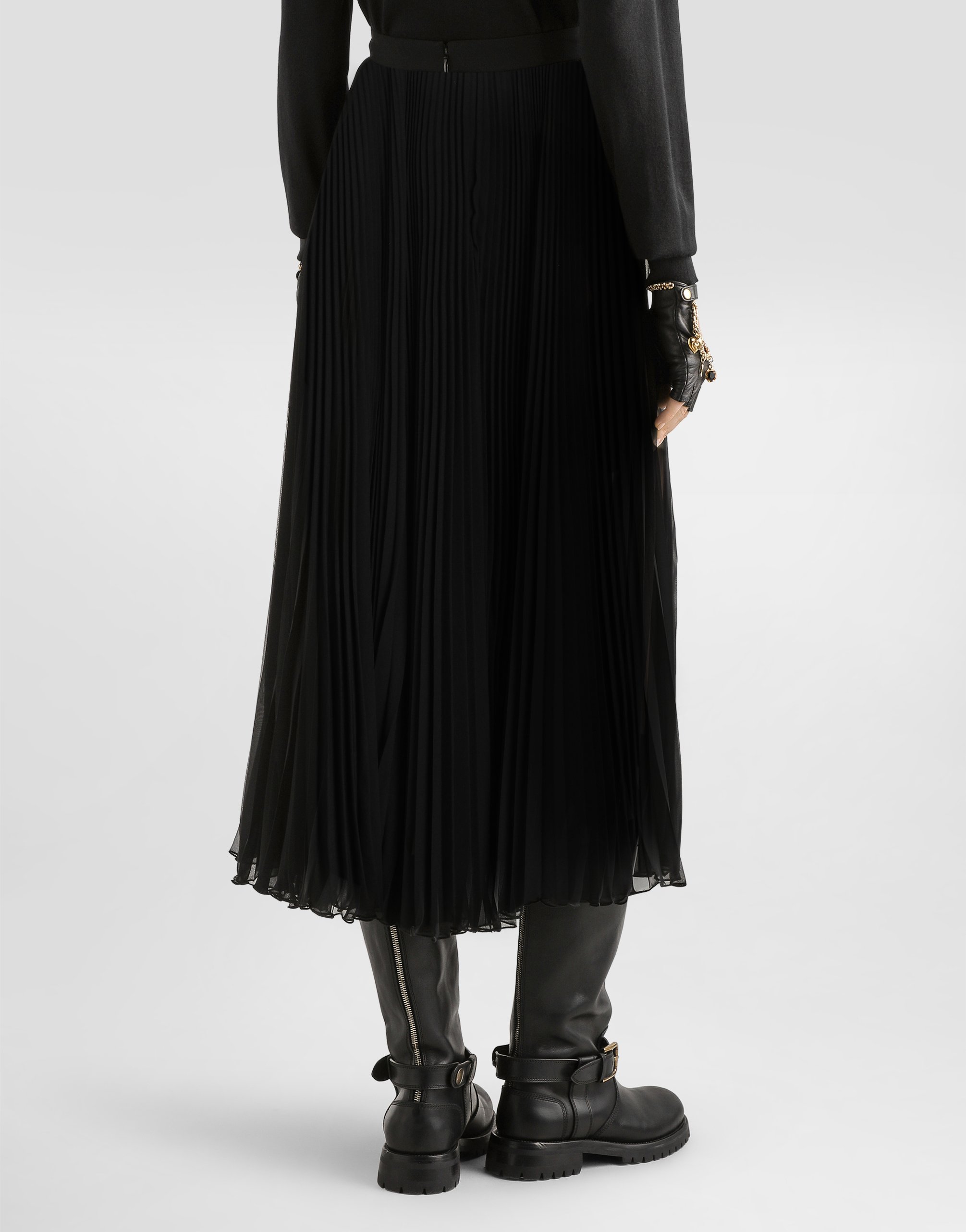 Dolce & Gabbana Dolce&gabbana Gonna Midi In Chiffon And Black Lace In Blue