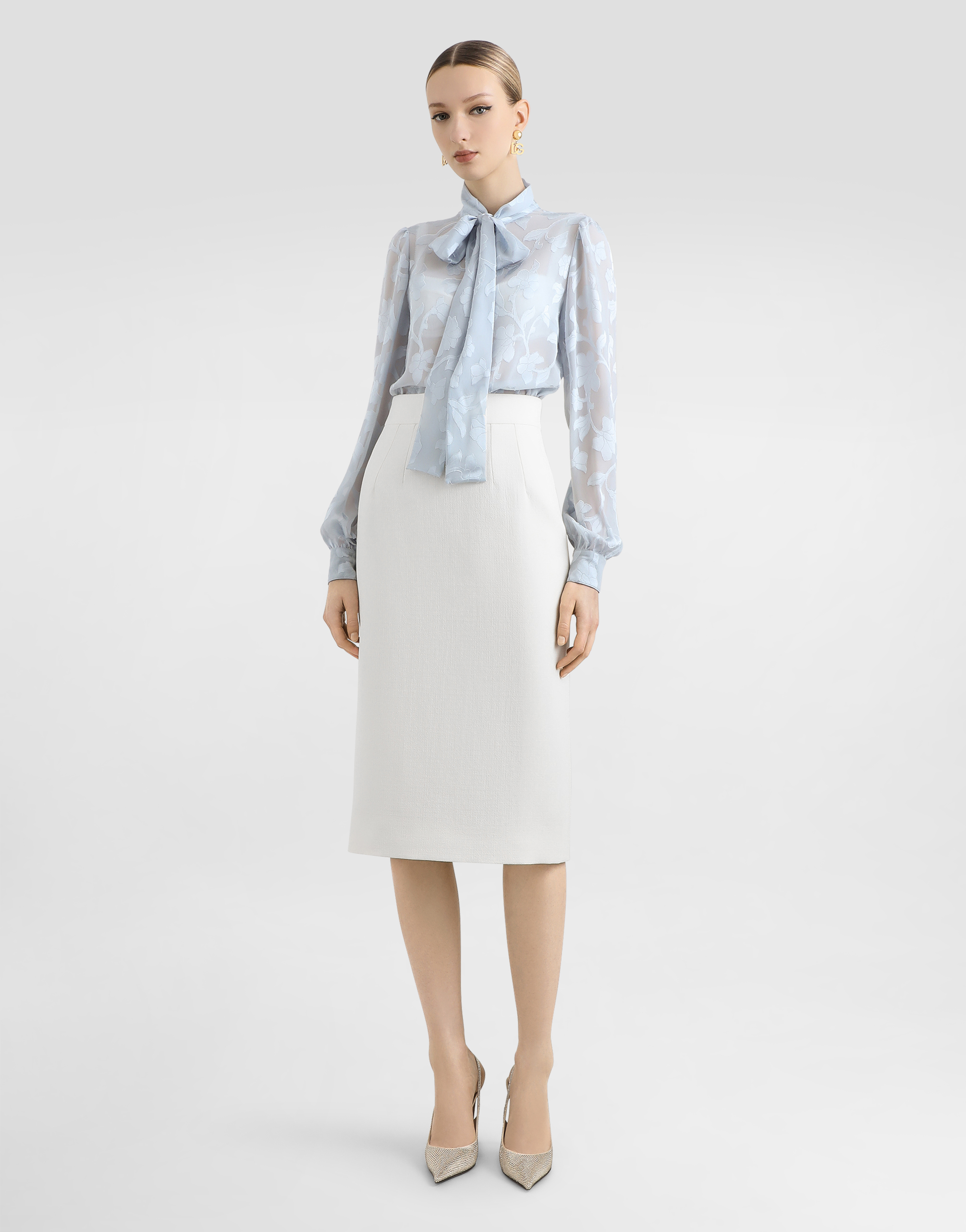  Dolce & Gabbana Camisa De Chifón Con Motivo Floral De Fil Coupé En Jacquard - Mujer Camisas Y Tops Azul Claro 46 