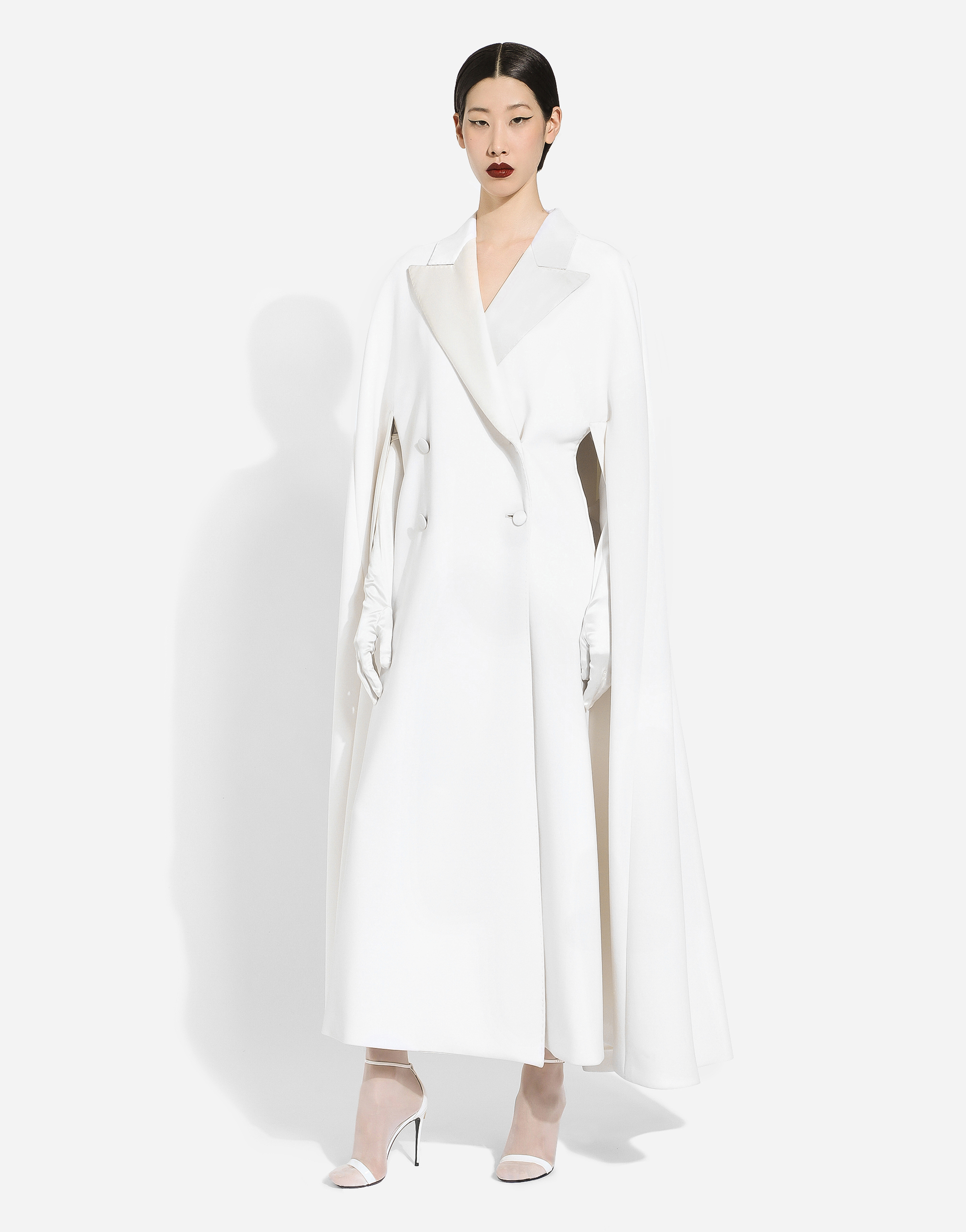 Shop Dolce & Gabbana Double-breasted Wool Cape In White