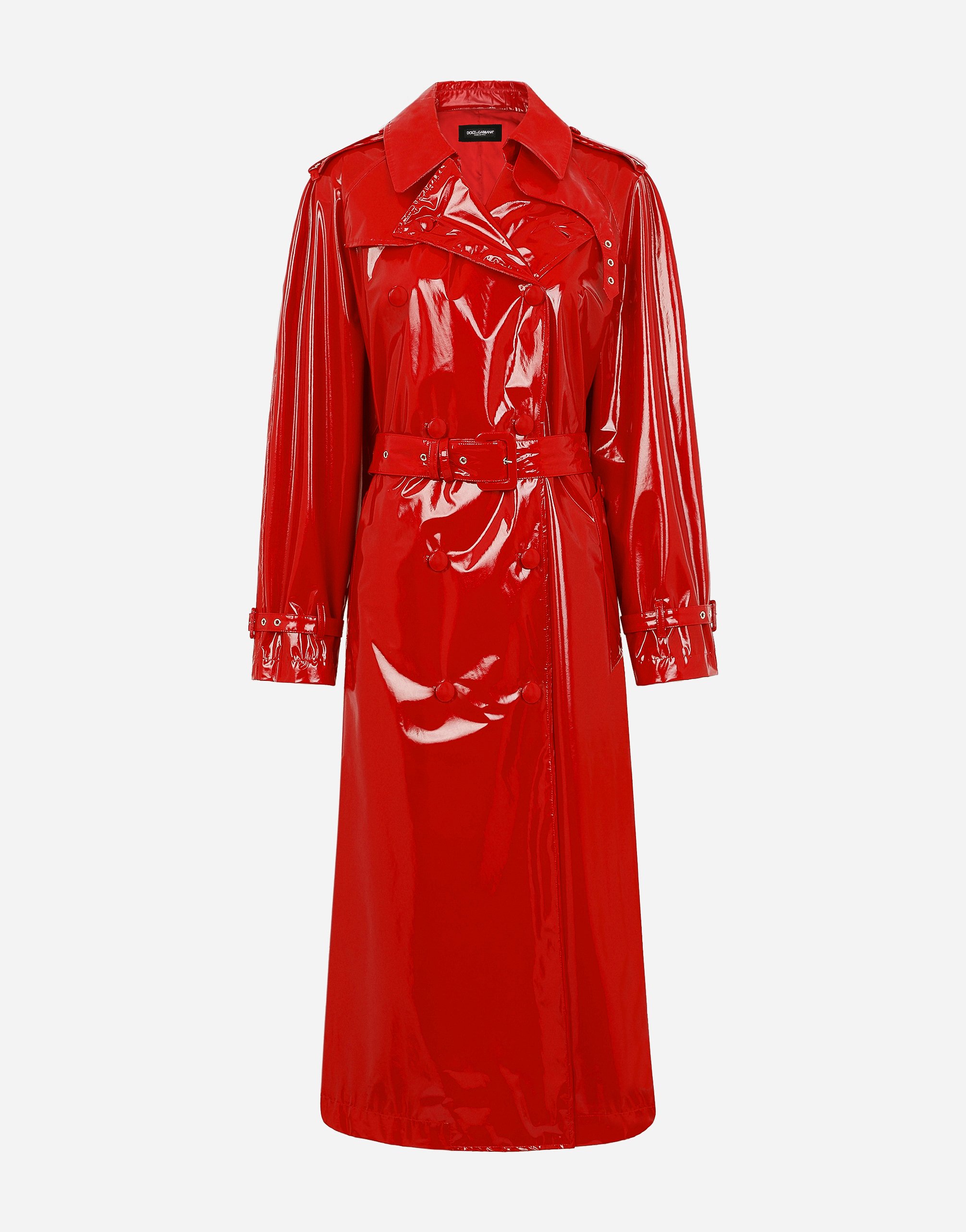 Dolce & Gabbana Patent Leather Trench Coat In Red