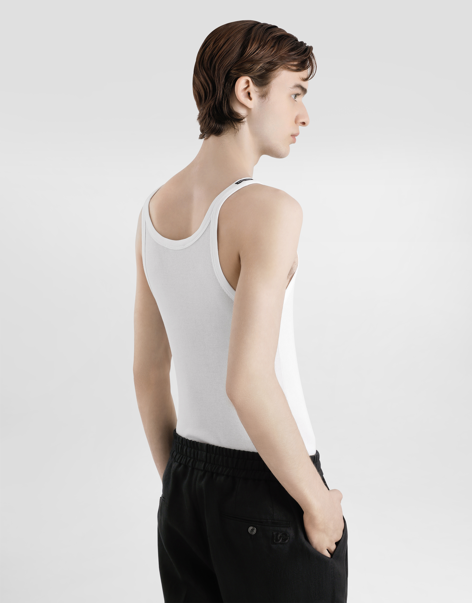 Dolce & Gabbana Dg White Cotton Tank Top In White