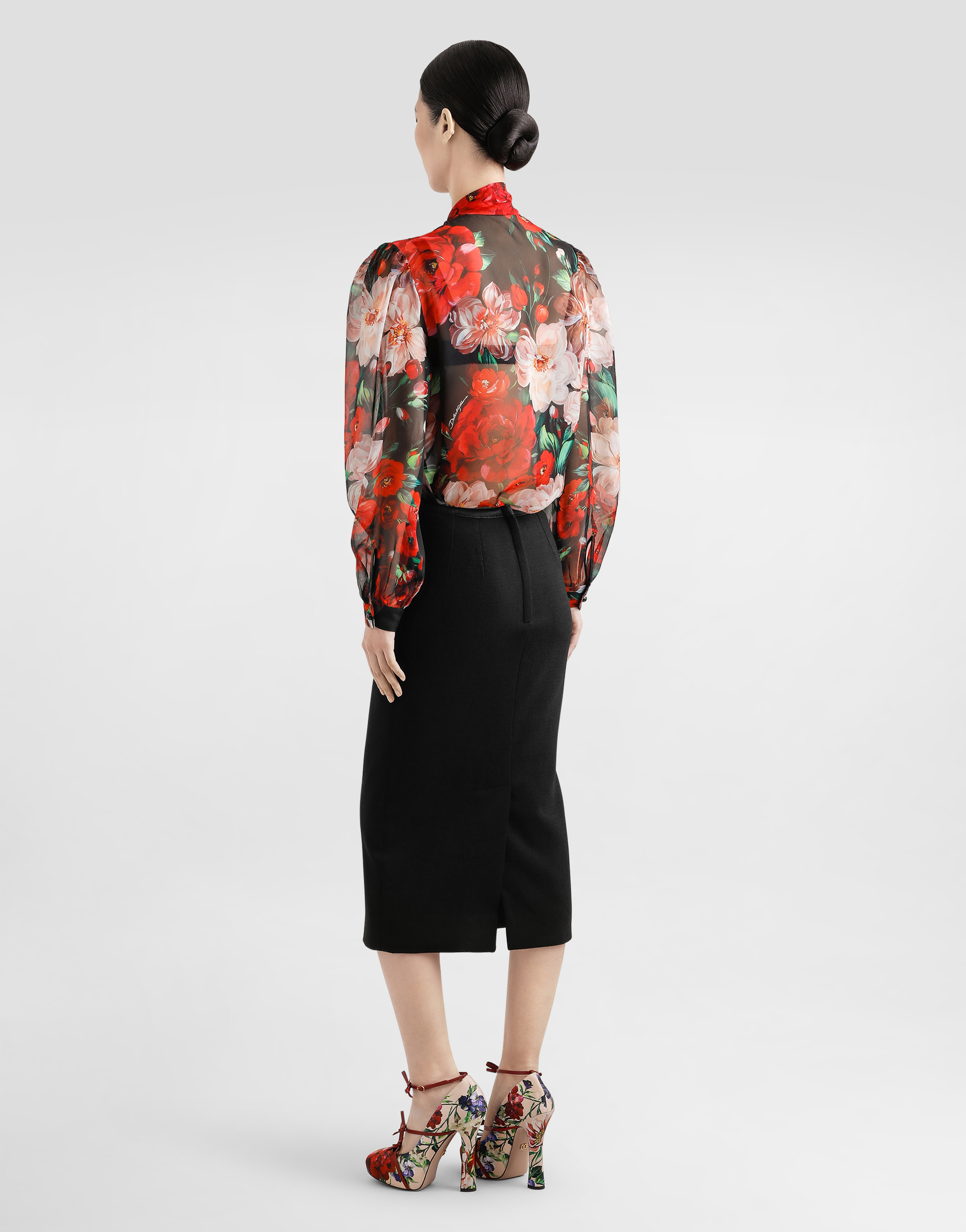 Dolce & Gabbana Shirt With Bow In Chiffon With Floral Print In Print