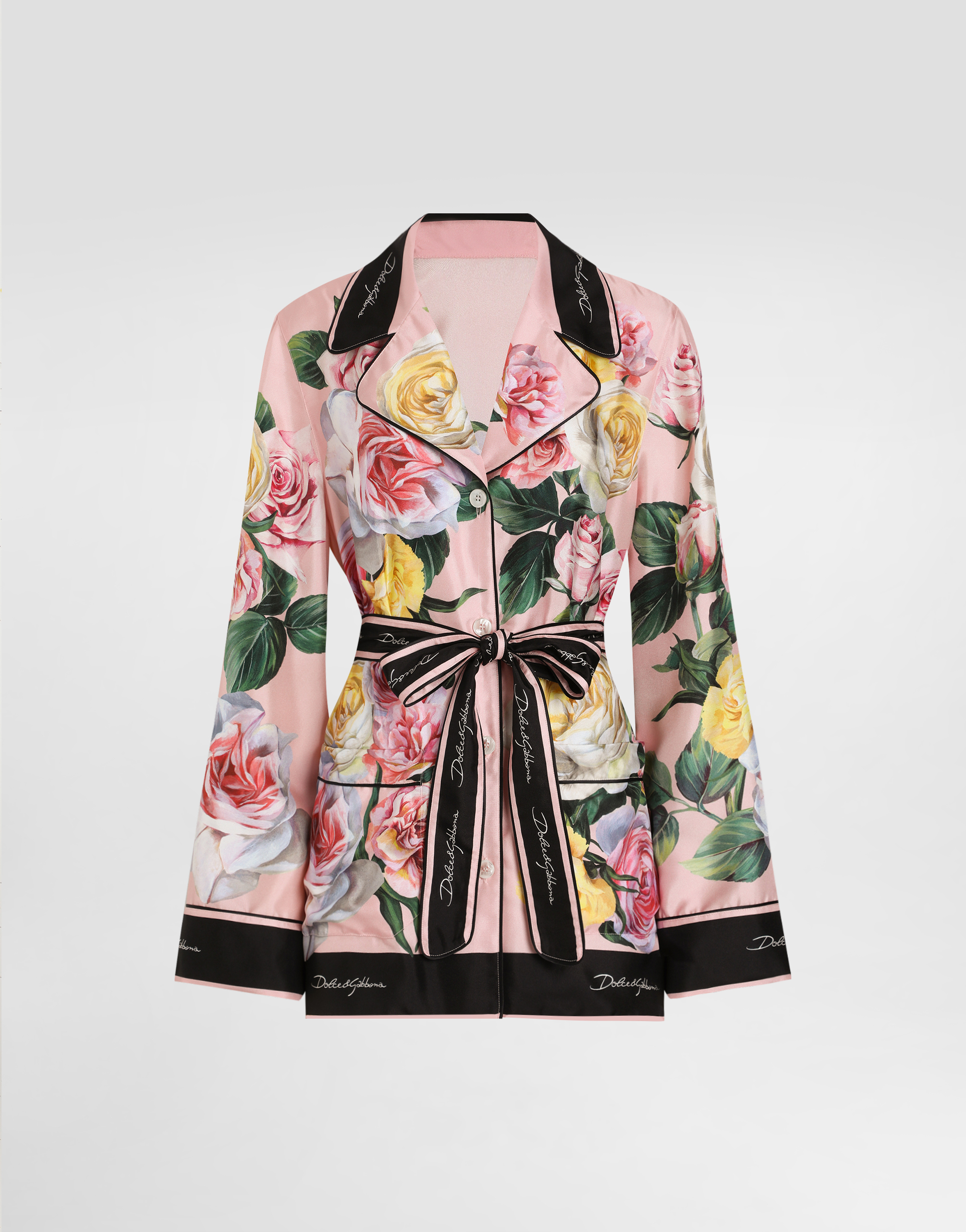 Shop Dolce & Gabbana Twill Pajama Shirt With Rose And Peony Print