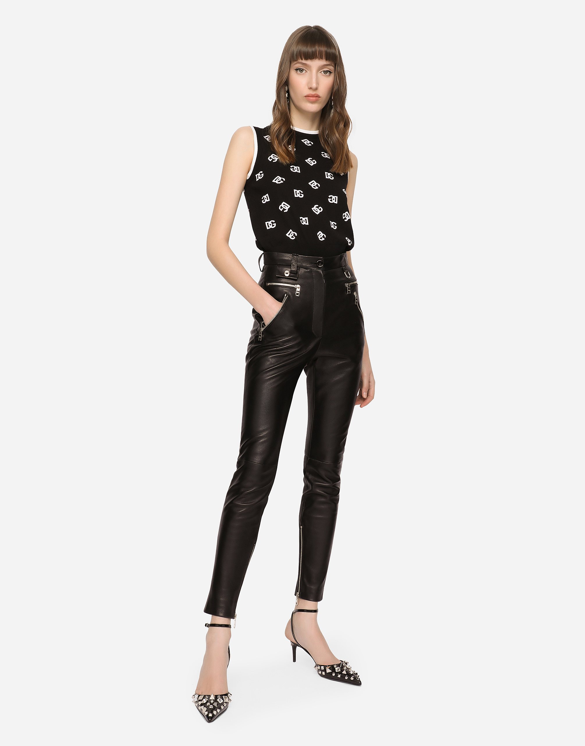 Shop Dolce & Gabbana Faux Leather Jeans With Zipper In Black