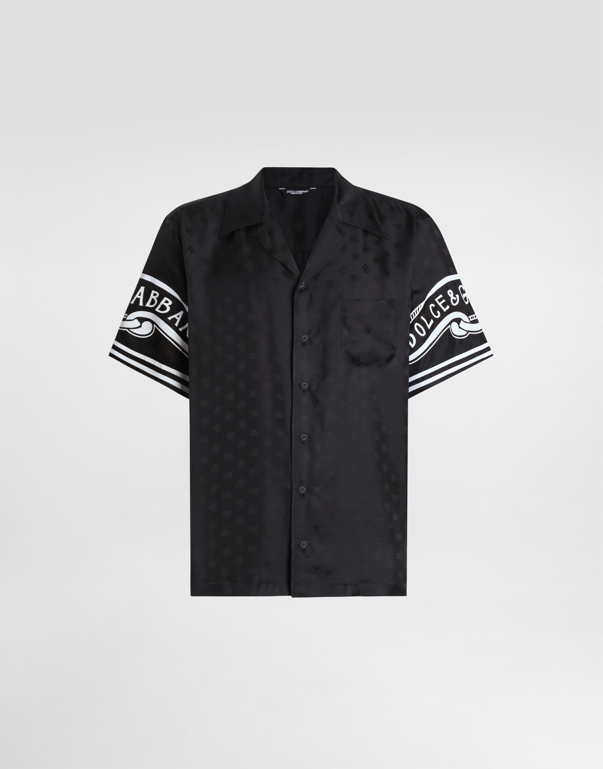 Dolce & Gabbana Black Shirt With Logo Print On The Sleeves In Silk Man In Black