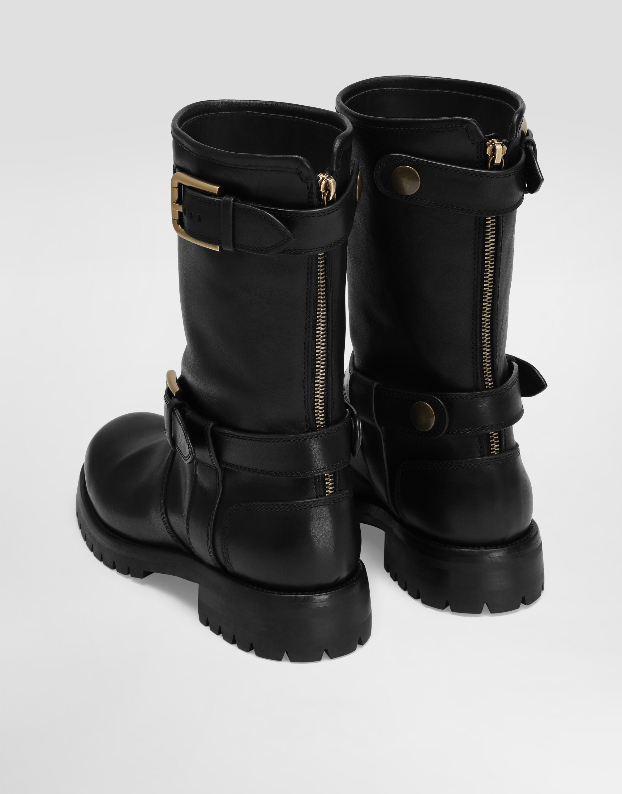 Dolce & Gabbana Buckle Lug Mid-calf Round Toe Boots In Black