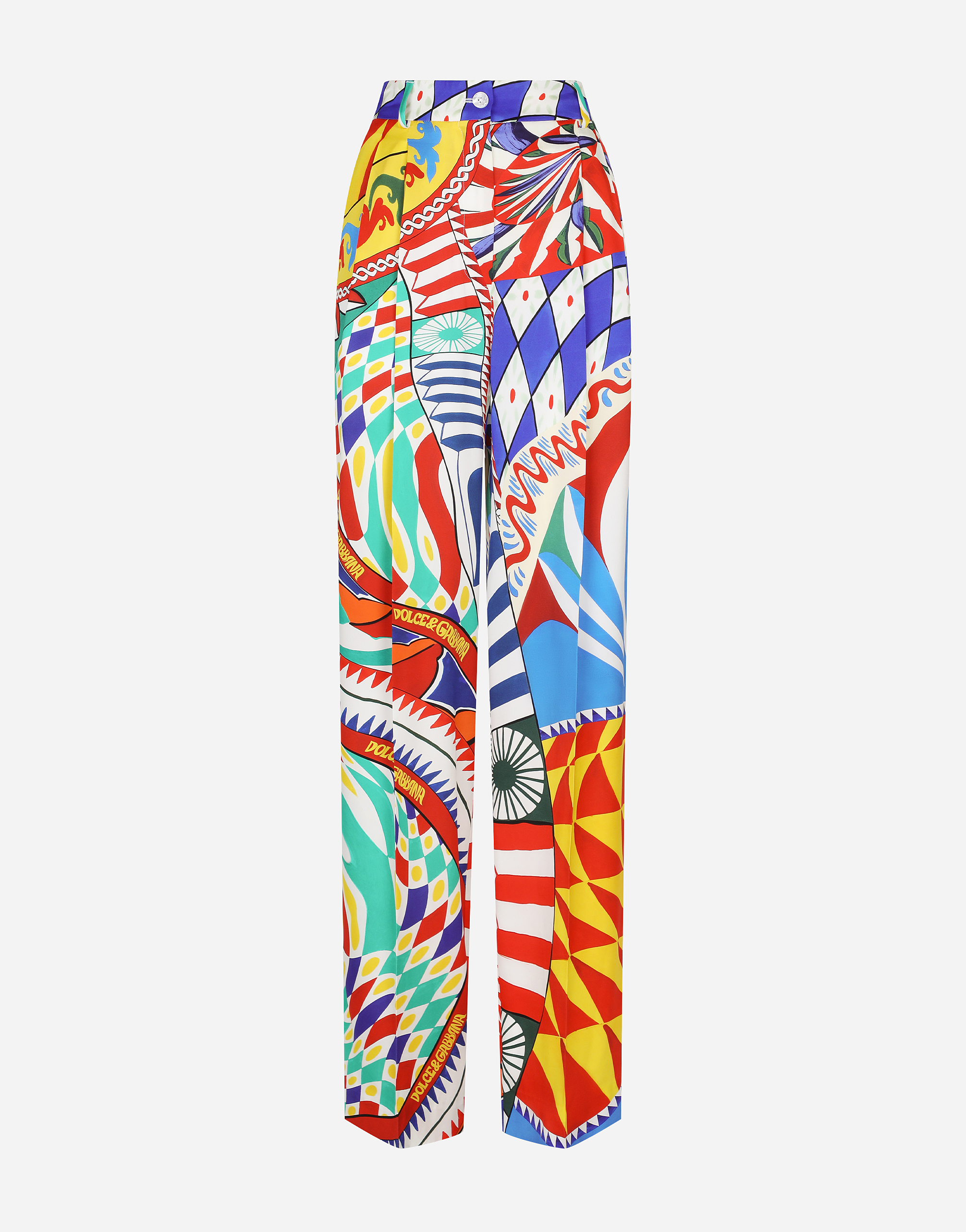 DOLCE & GABBANA FLARED CARRETTO-PRINT CHARMEUSE PANTS