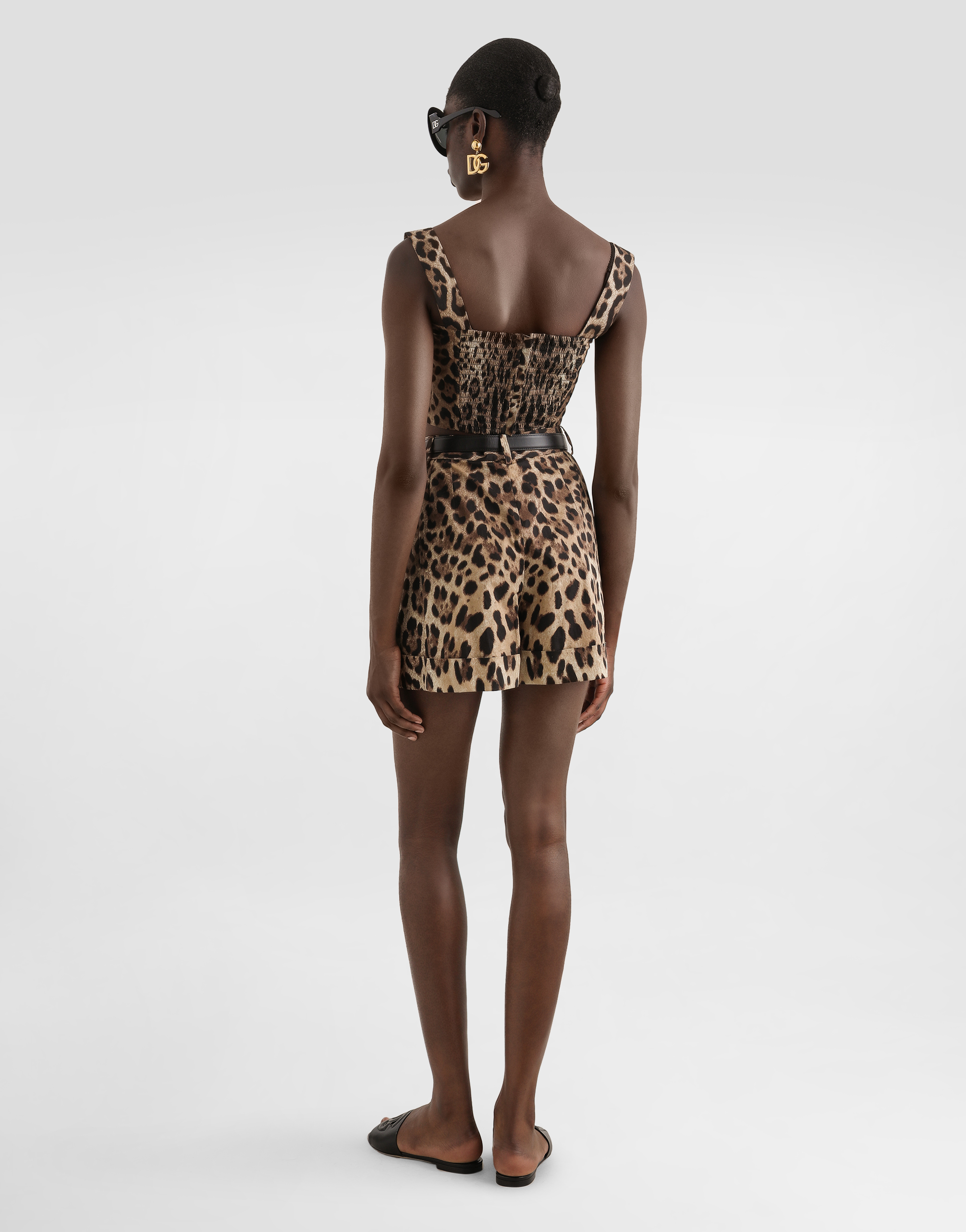 Dolce & Gabbana High Waist Leopard Stretch Drill Shorts In Multicolor