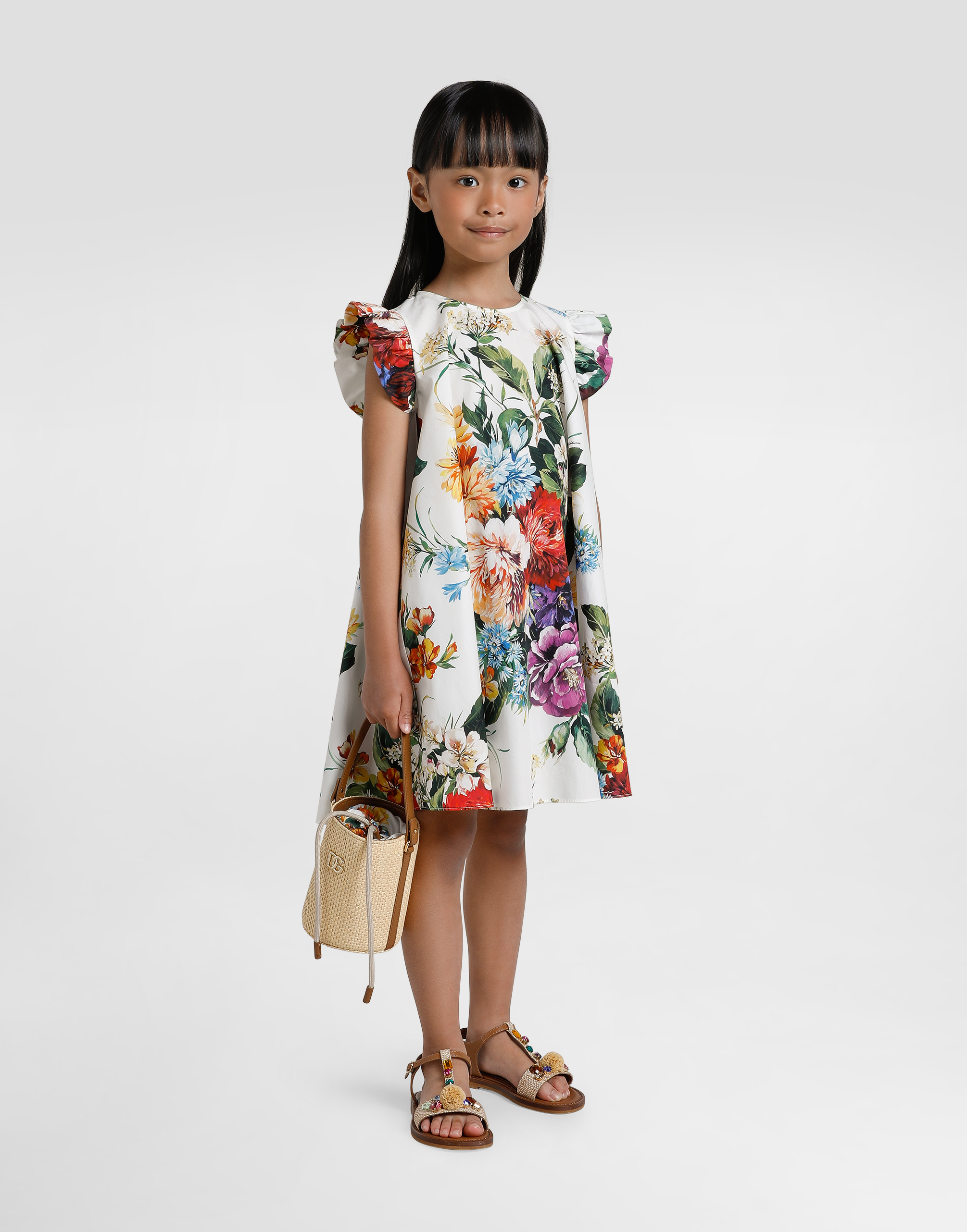 Flower-print poplin dress