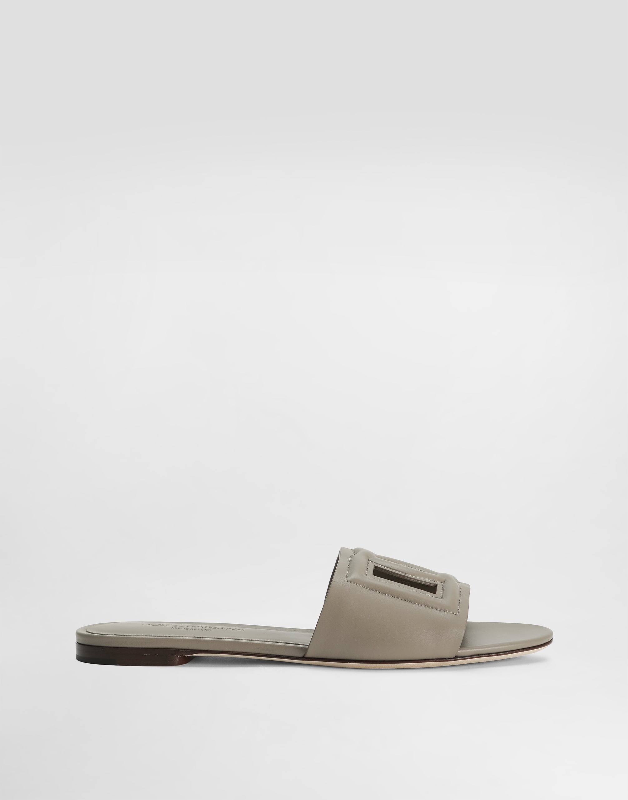 Dolce & Gabbana Calfskin Sliders With Dg Logo In Beige