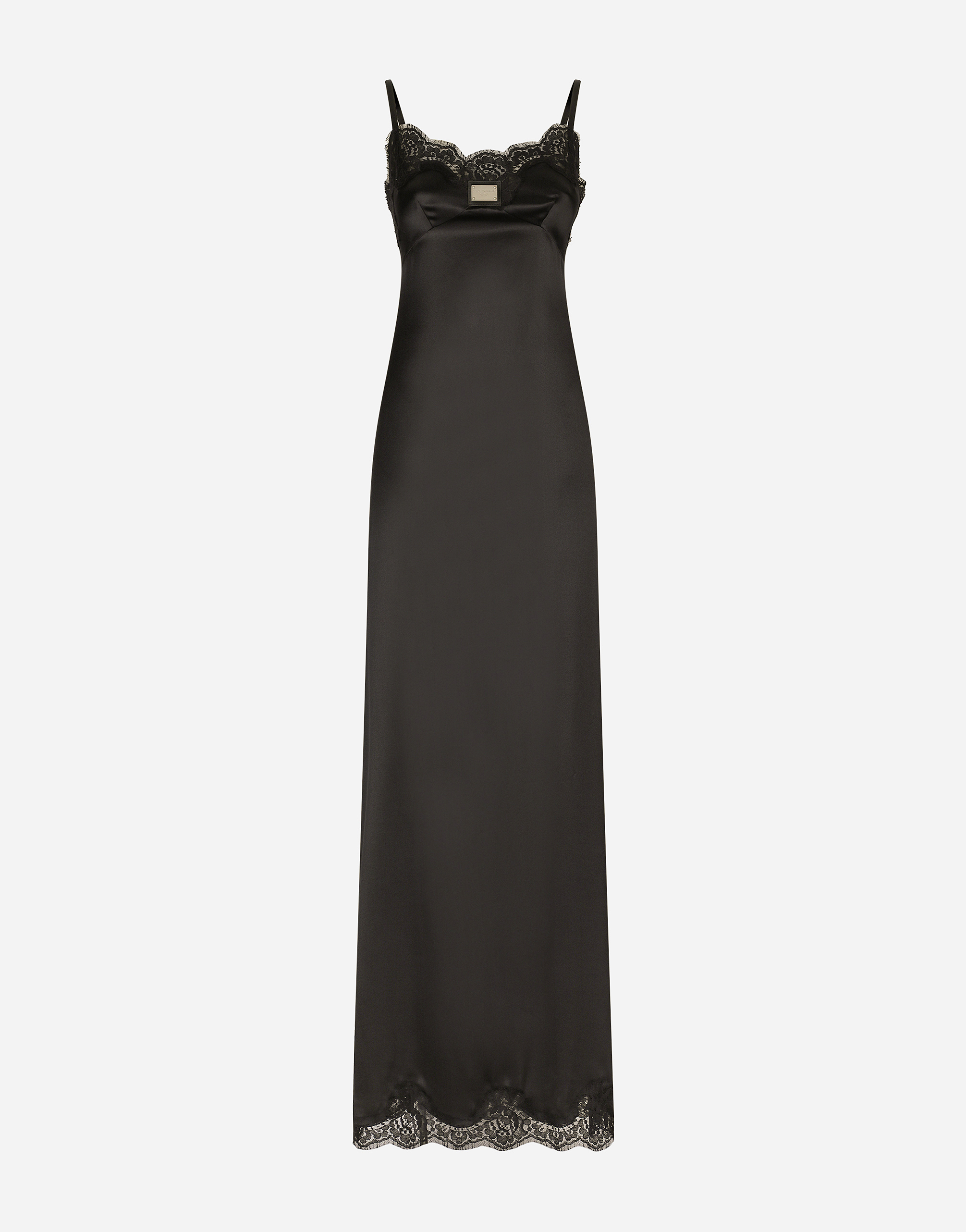 Shop Dolce & Gabbana Long Satin Slip Dress With The Dolce&gabbana Tag In Black