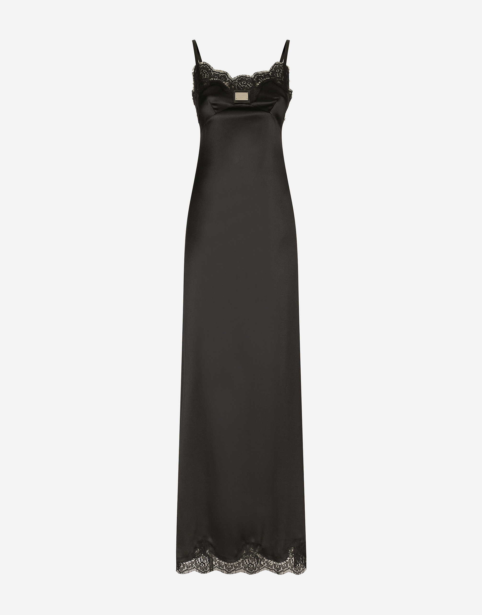 Dolce & Gabbana Long Satin Slip Dress In Black