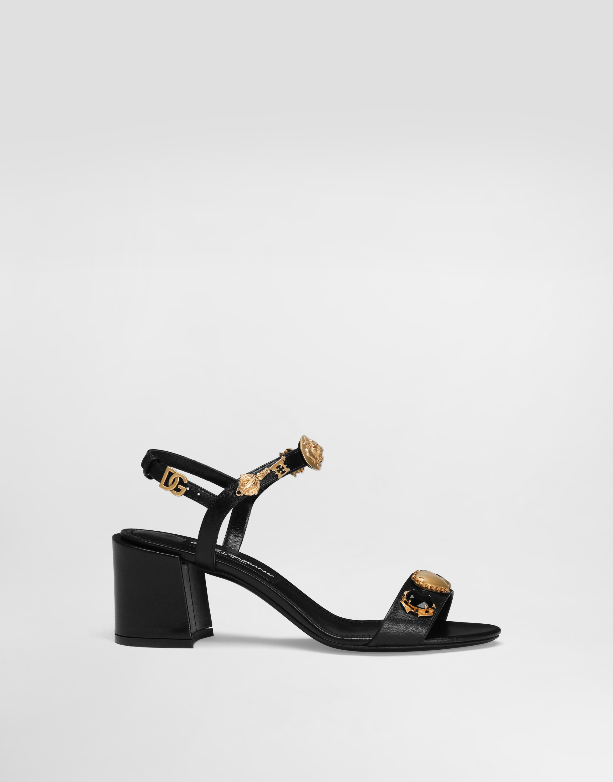 Sandals with embroidery and stones in Black for Women
