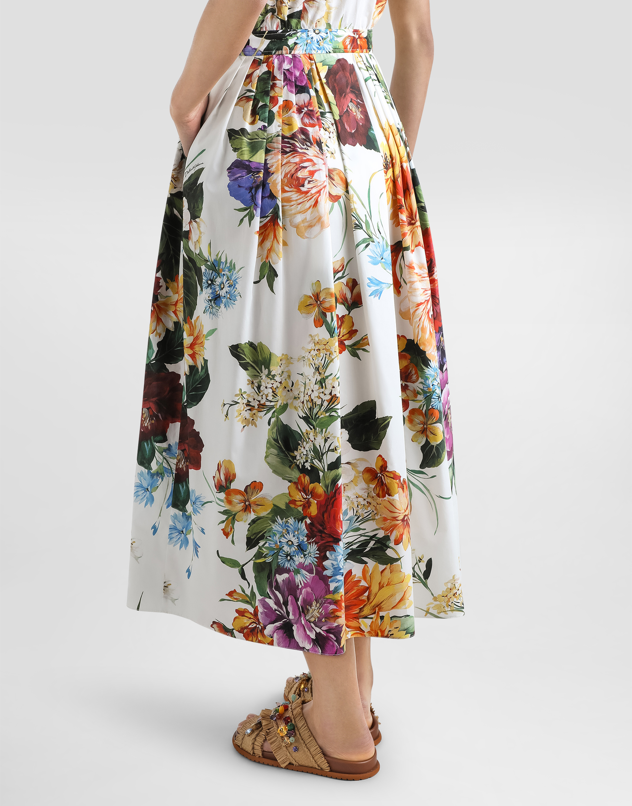 Dolce & Gabbana Pleated Floral-print Cotton-poplin Midi Dress