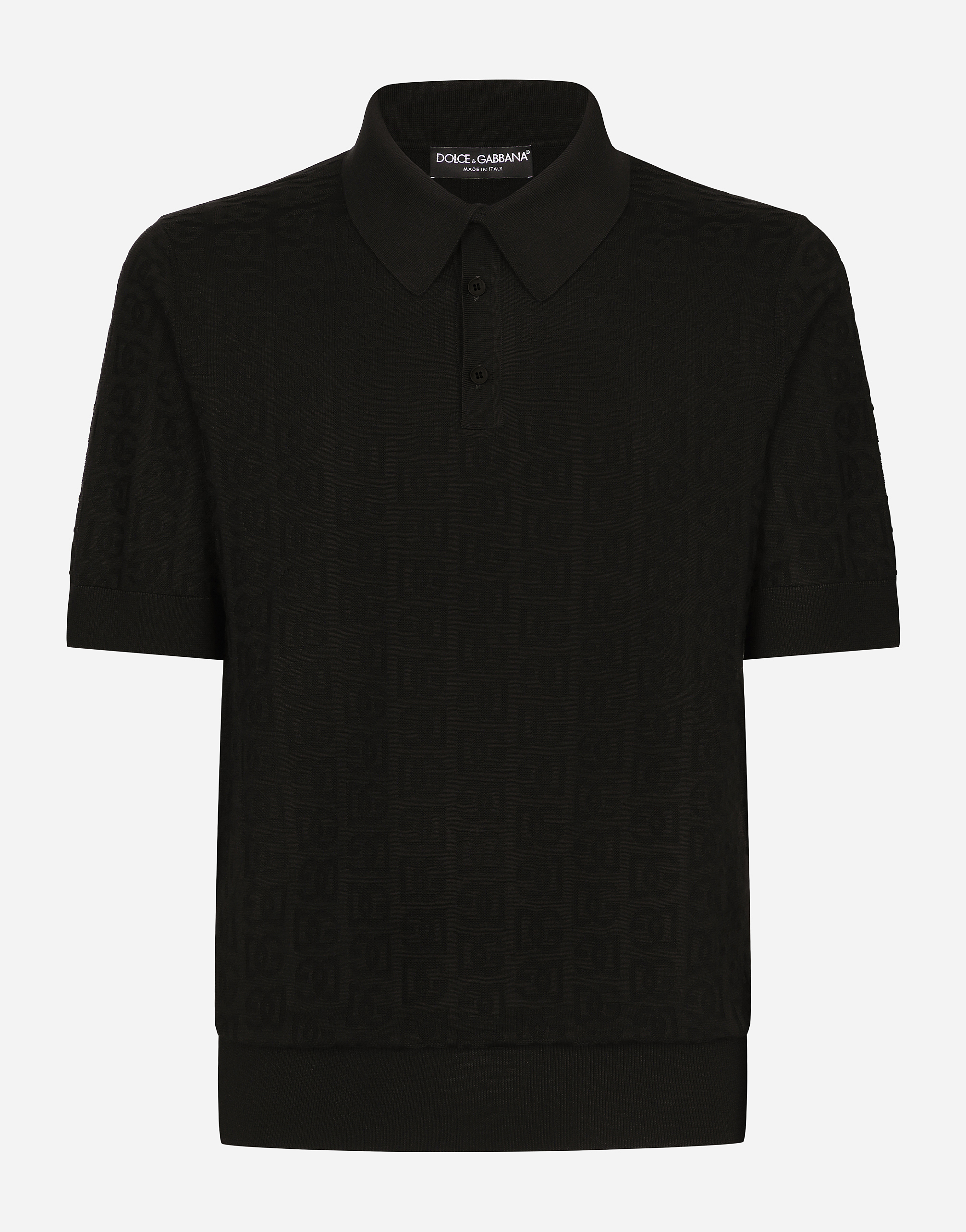 Silk jacquard polo-shirt with DG logo in Black for Men