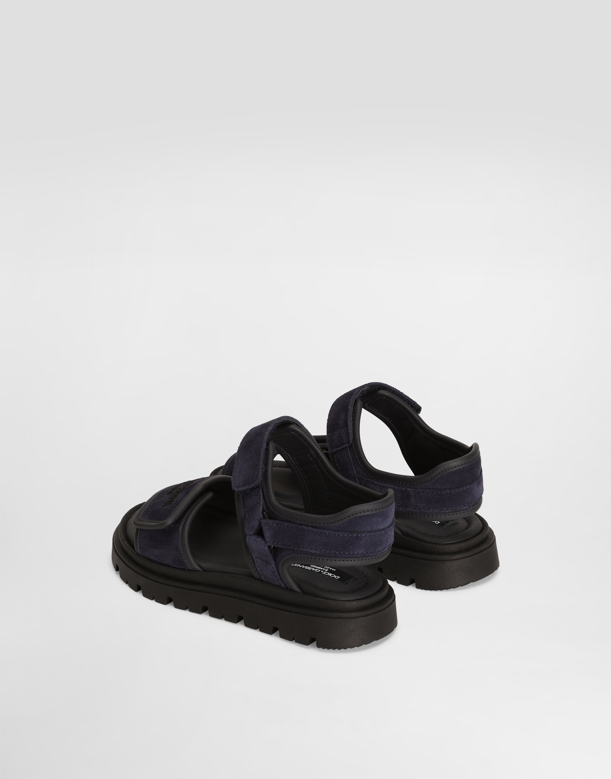 Dolce & Gabbana Split Leather Sandals With Dolce&gabbana Logo Print In Blue