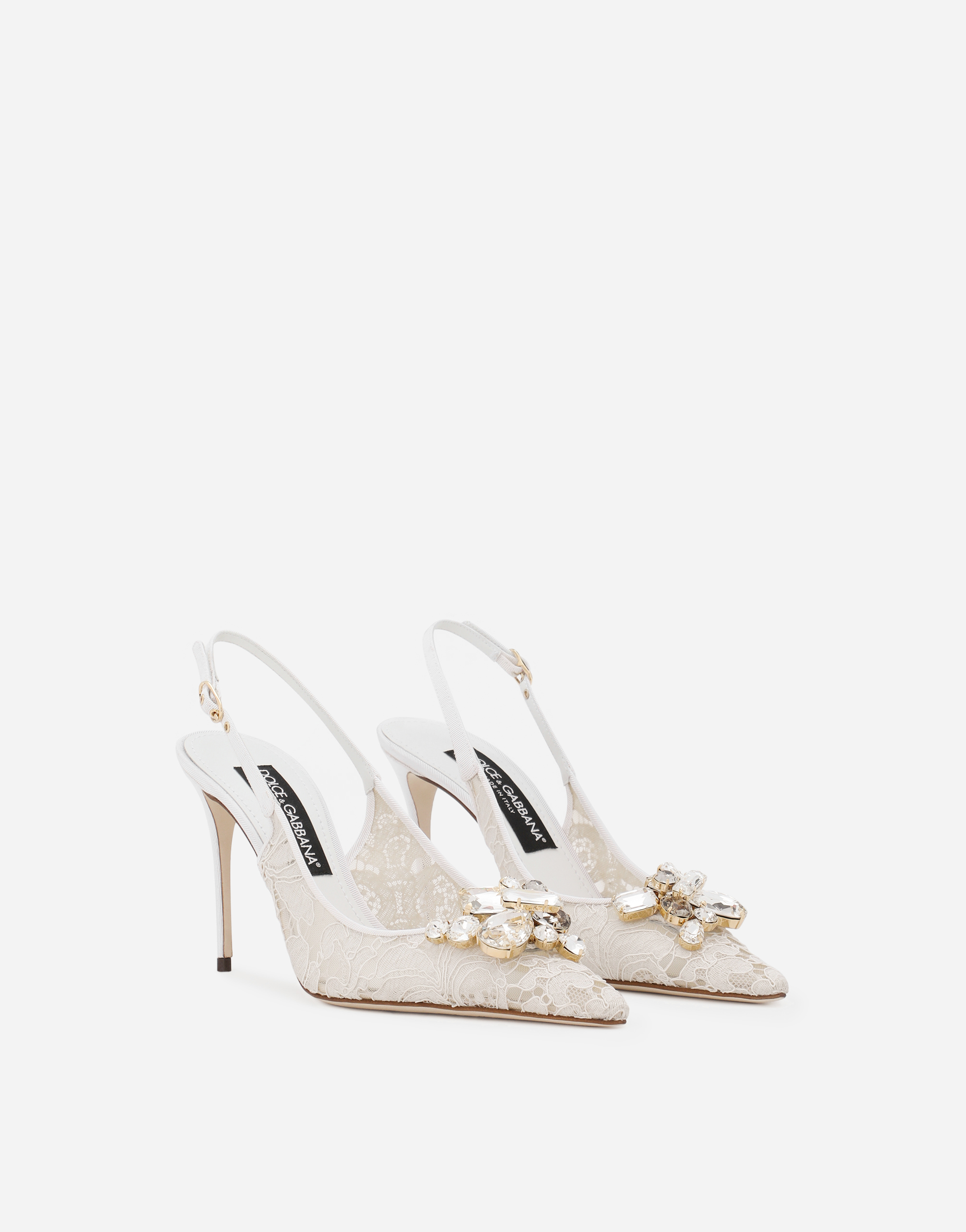 Shop Dolce & Gabbana Rainbow Lace Slingbacks In Lurex Lace In Grey