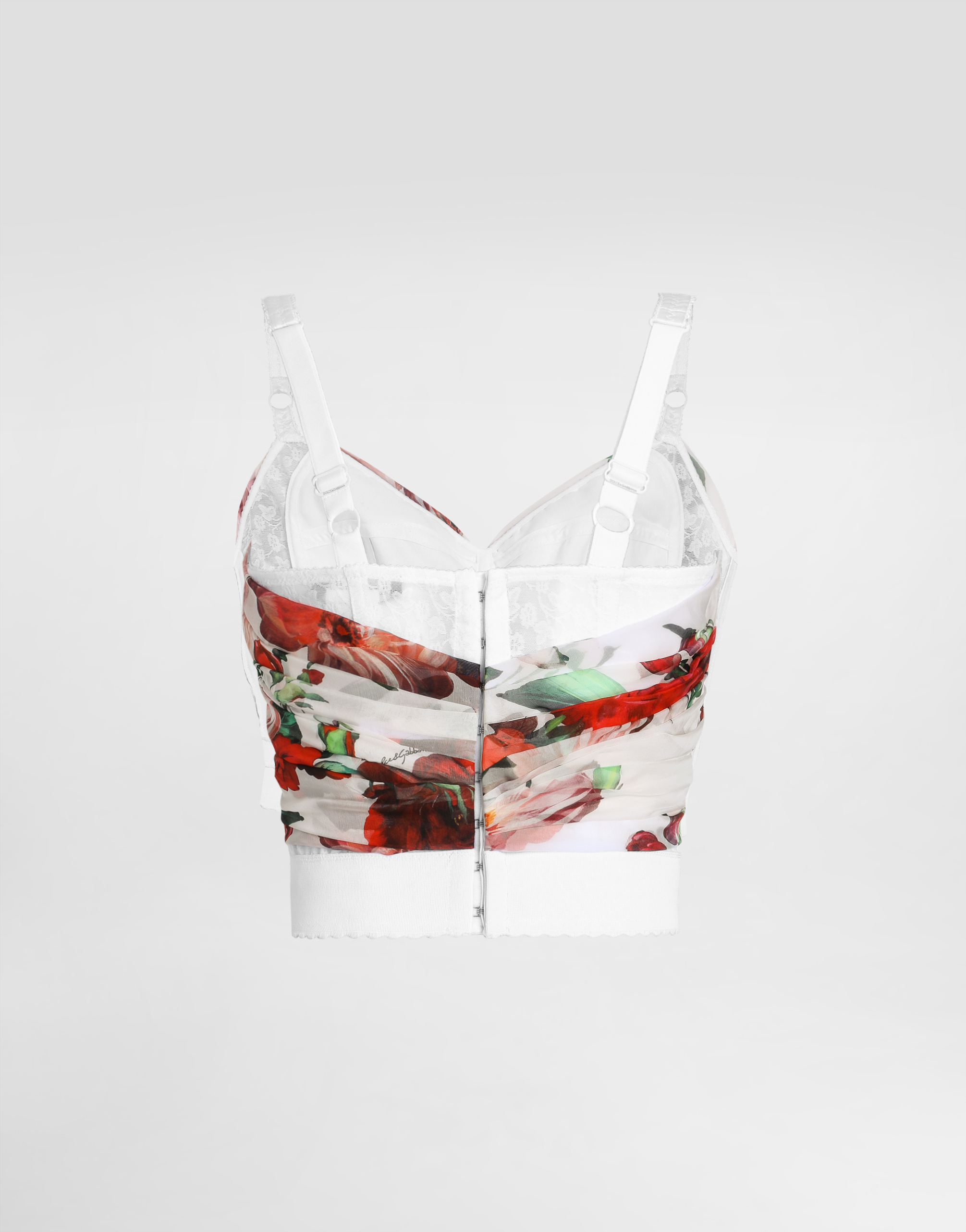 Shop Dolce & Gabbana Rose-print Marquisette And Chiffon Corset Top