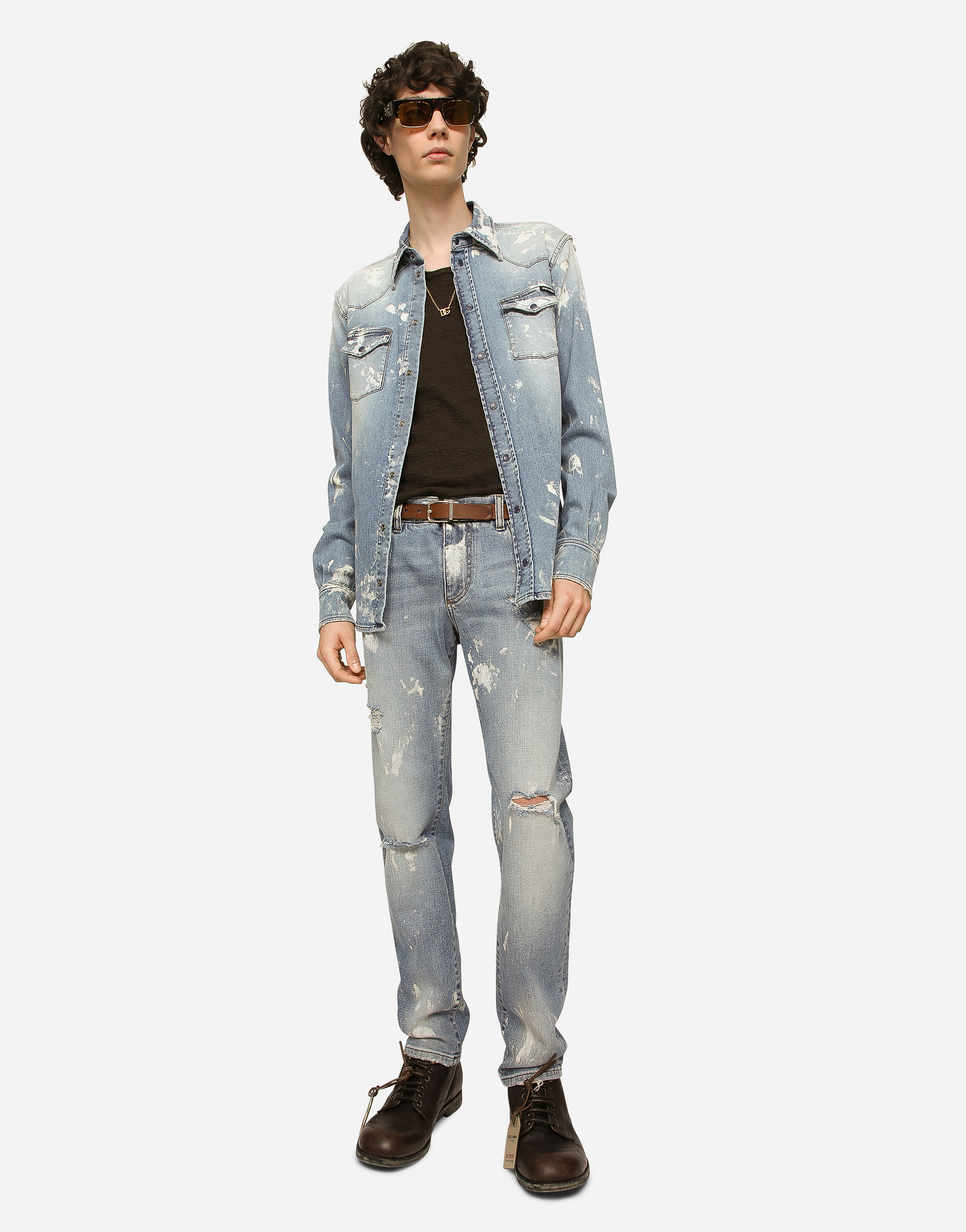 DOLCE & GABBANA BLEACH WASH STRETCH DENIM SHIRT