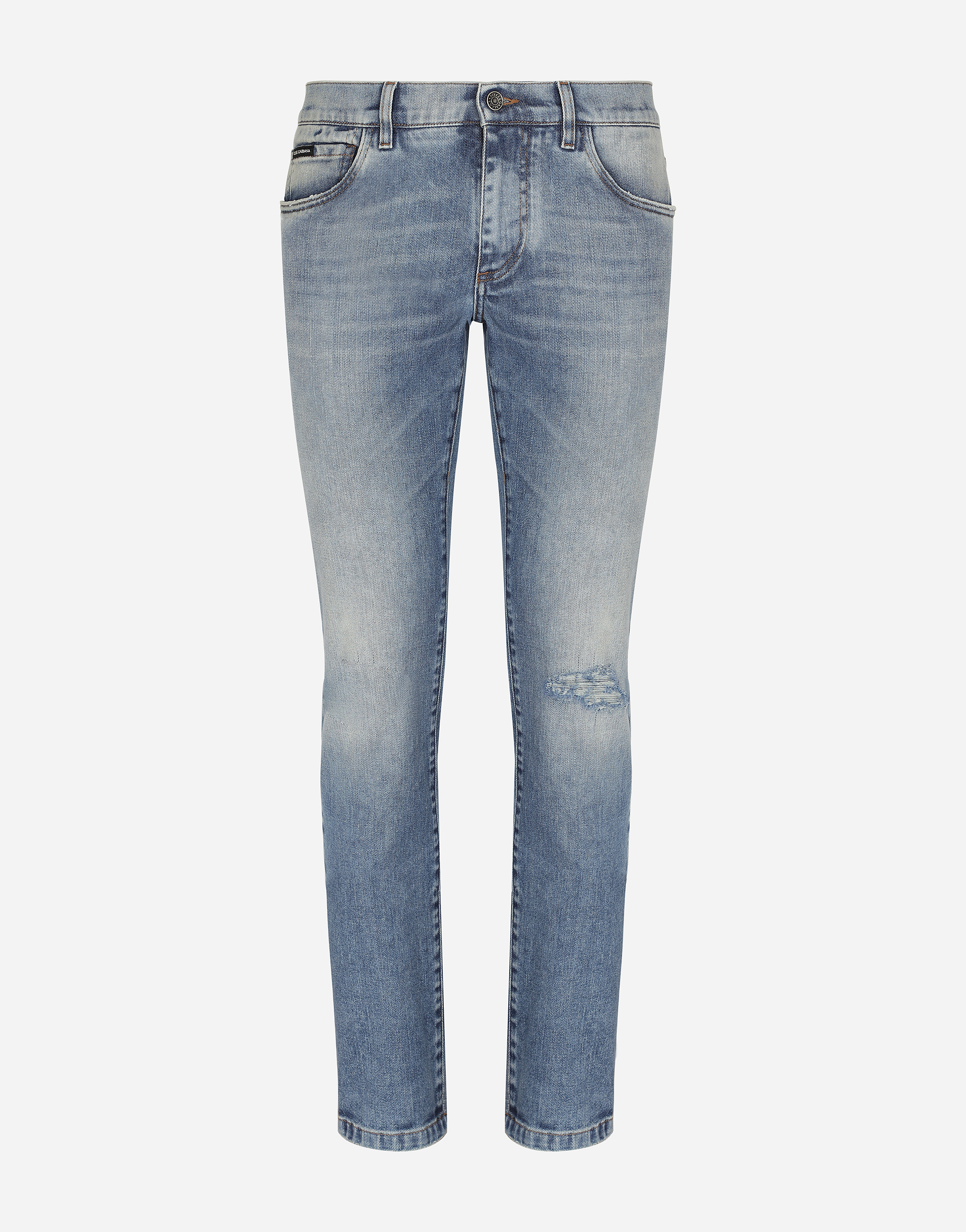 Dolce & Gabbana Light Blue Skinny Stretch Jeans With Rips In Multicolor