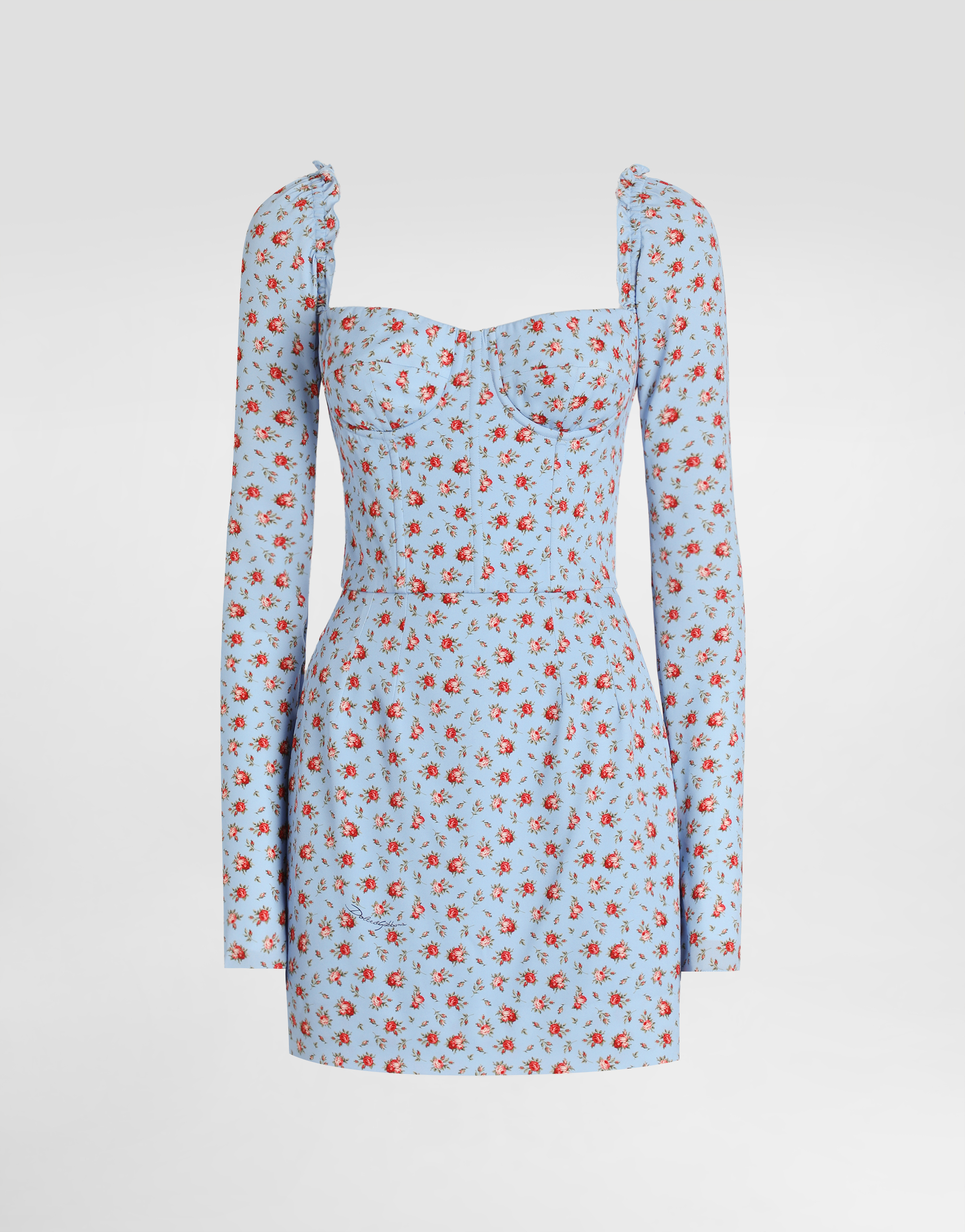 Dolce & Gabbana Dolce  Gabbana Floral Printed Mini Dress In Blue