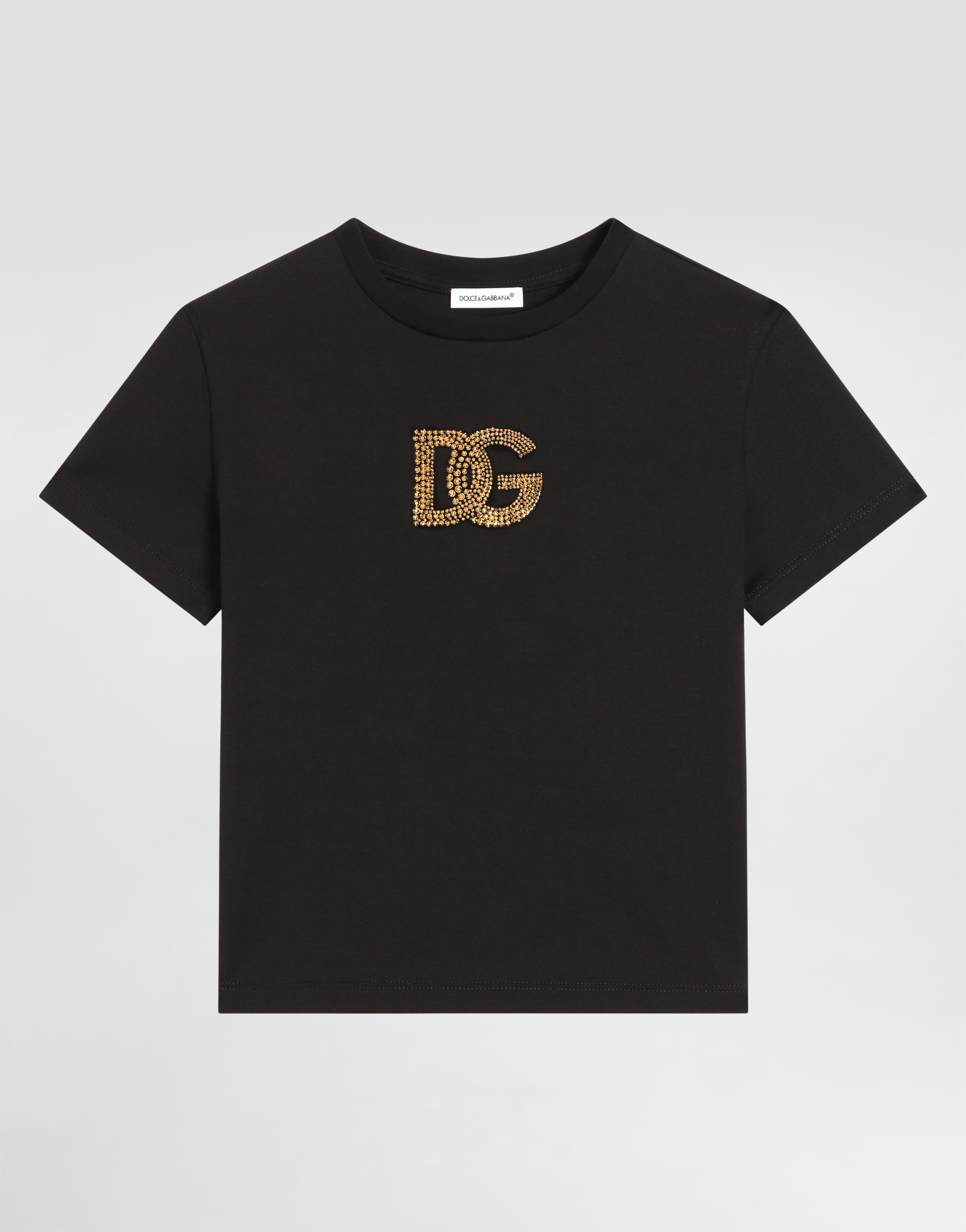 Blackのガールズ Jersey t-shirt with rhinestones and dg logo