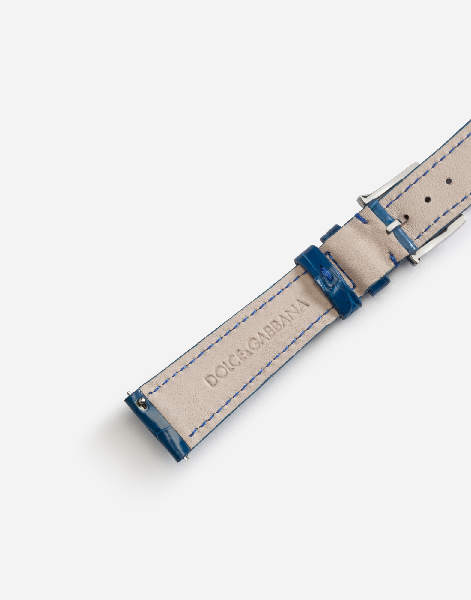 Shop Dolce & Gabbana Alligator Strap With Buckle And Hook In Steel In Navy Blue