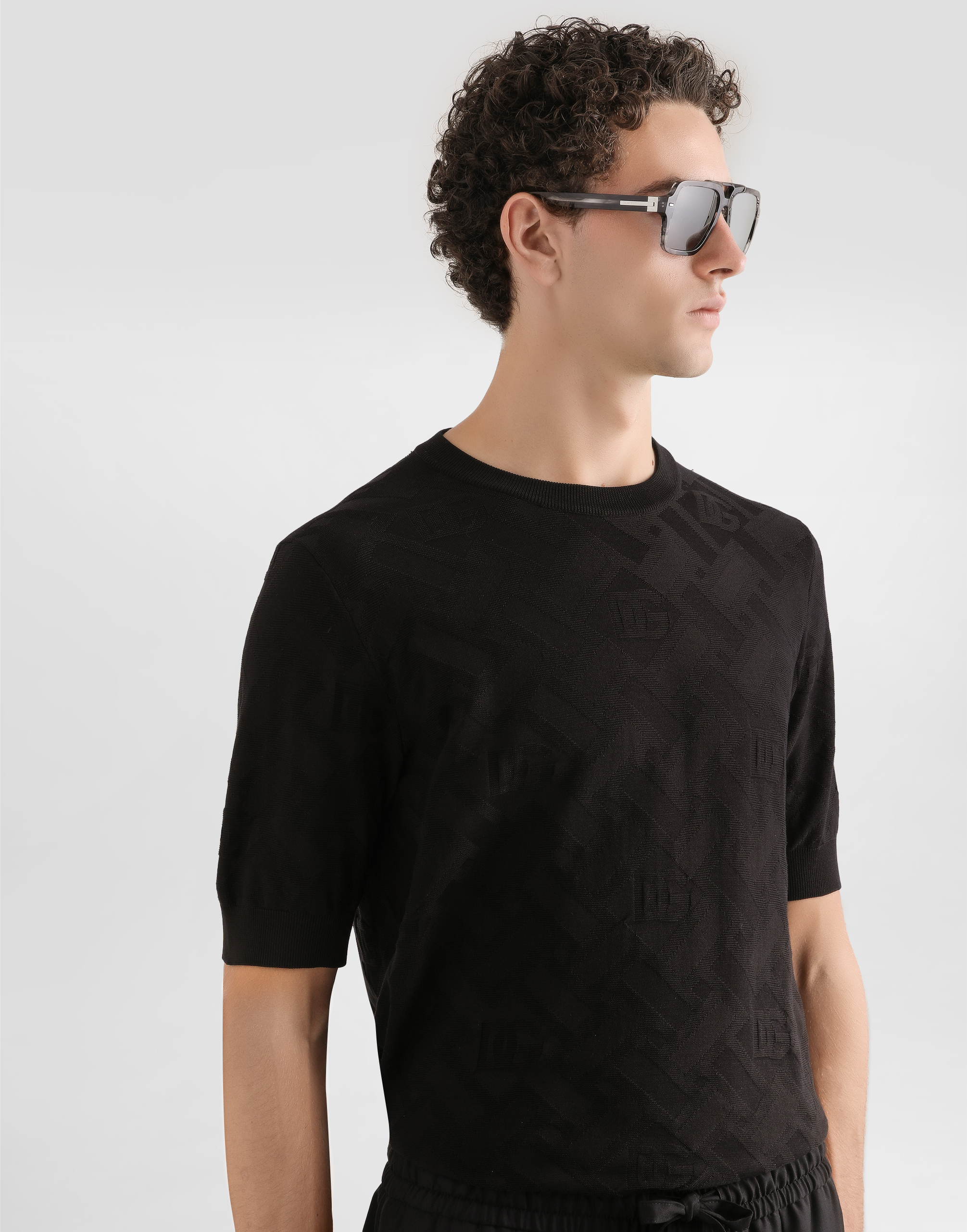 Dolce & Gabbana Micro-dot Stitch Silk Pullover In Black