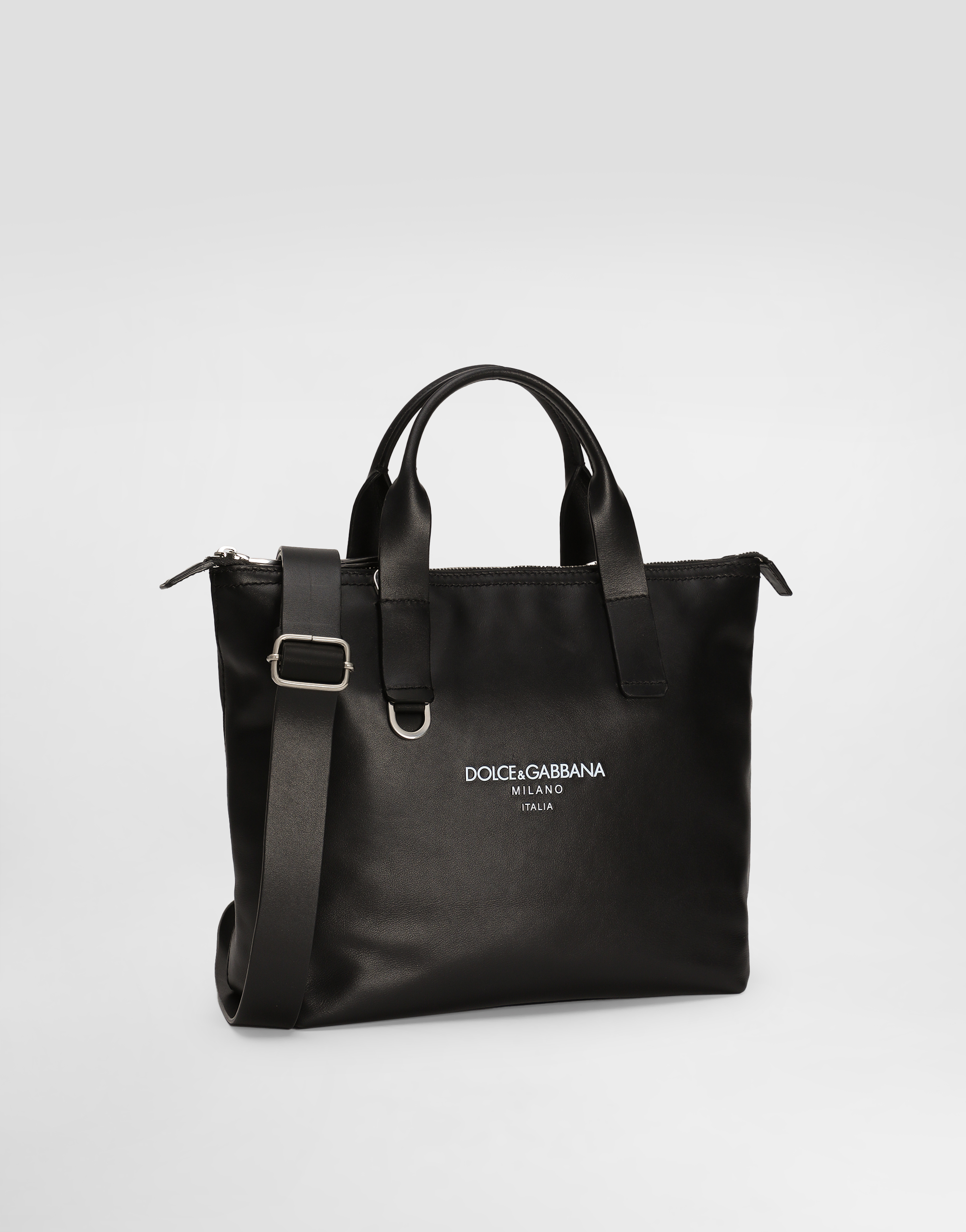 Dolce & Gabbana Small Calfskin Shopper In Black