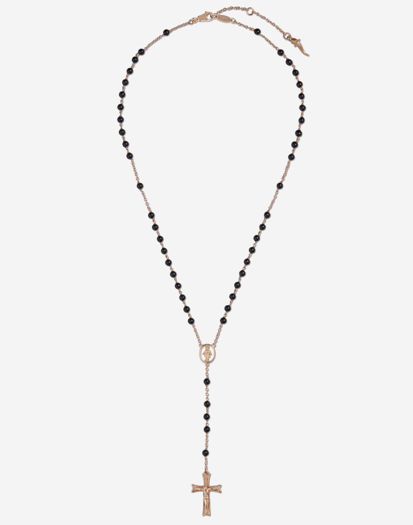 Dolce & Gabbana Tradition Rosary Necklace In Red Gold With Black Jades Beads