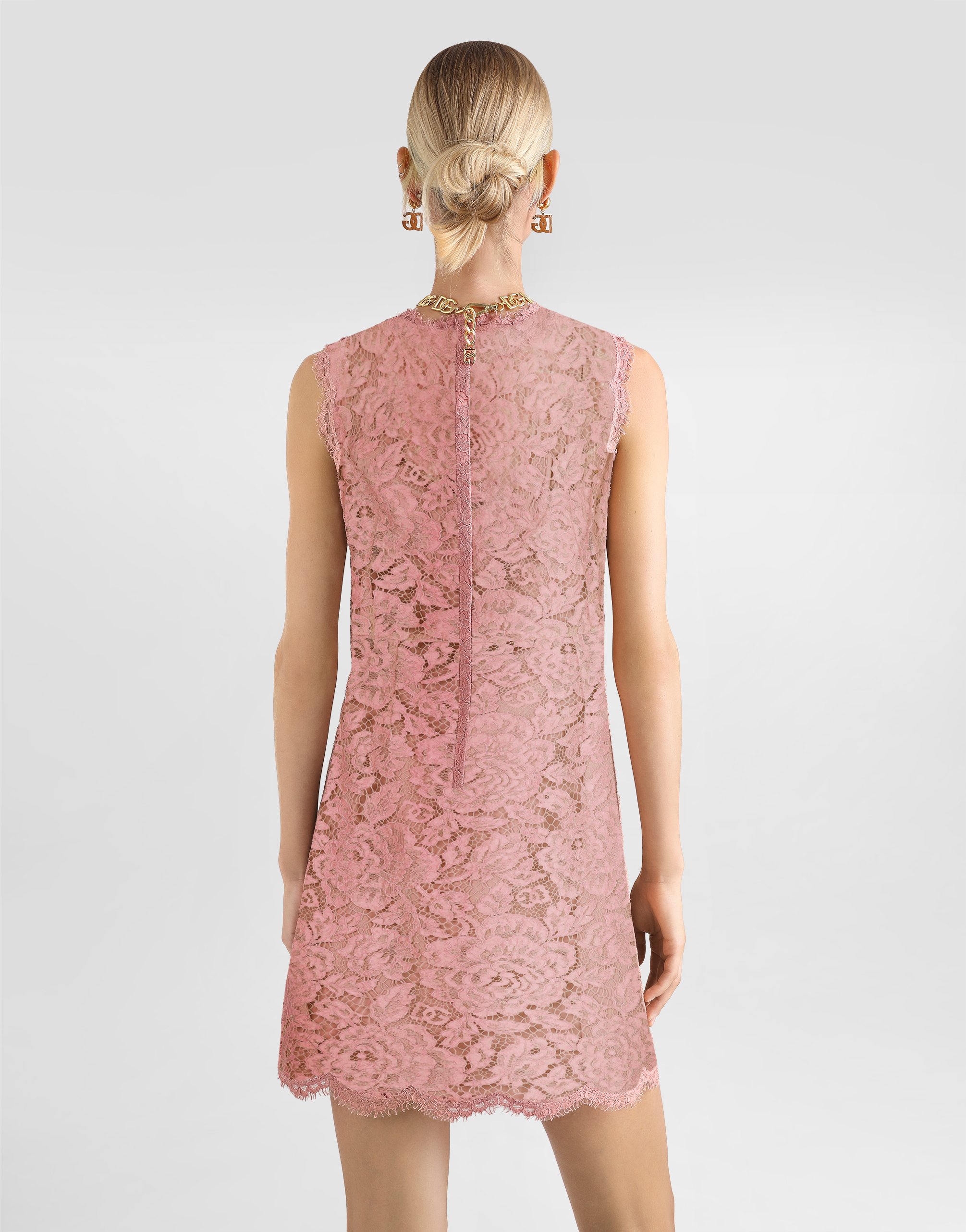 Dolce & Gabbana Floral Lace Overlay Dress With Scalloped Hem
