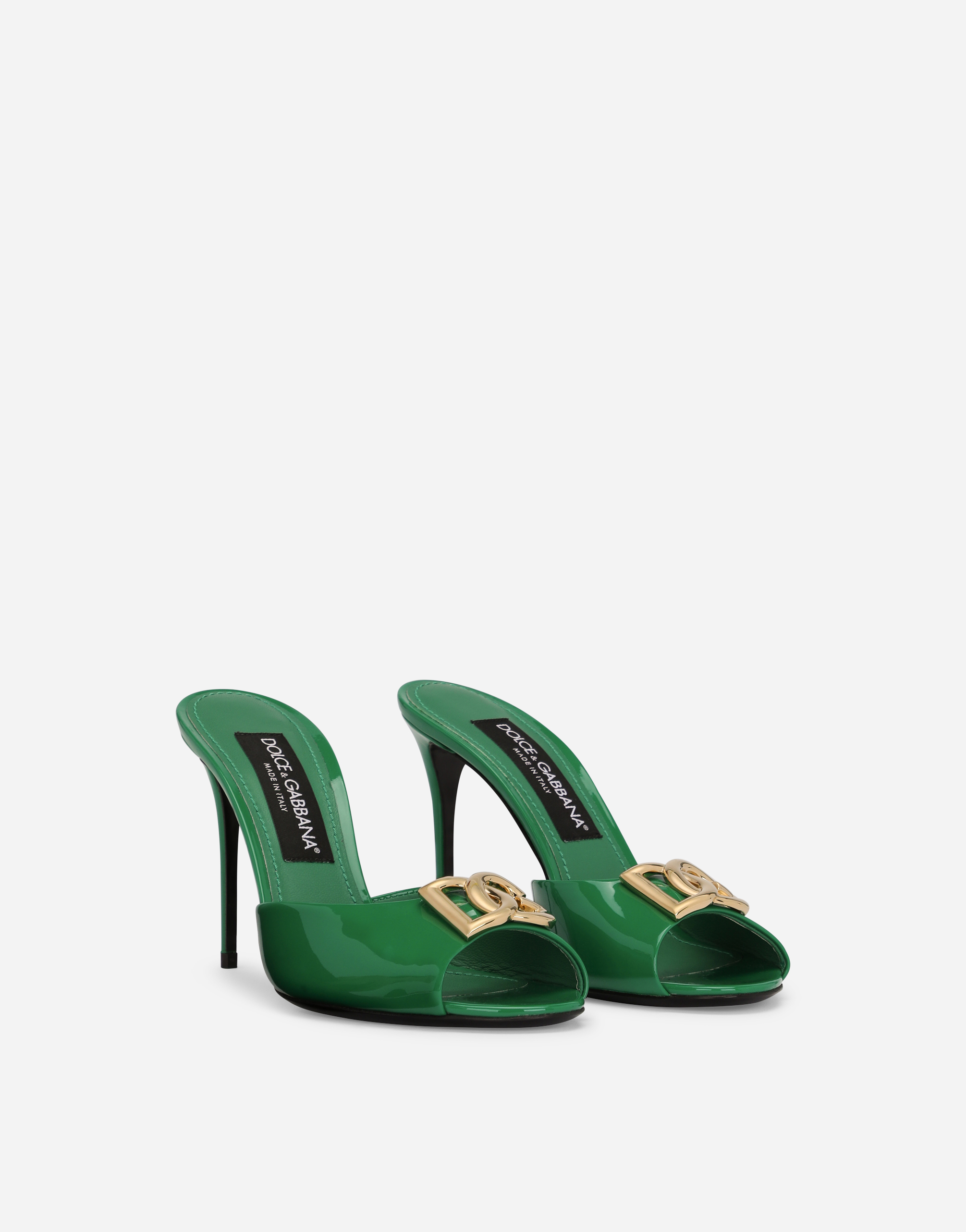 Shop Dolce & Gabbana Patent Leather Mules With Dg Logo In Green