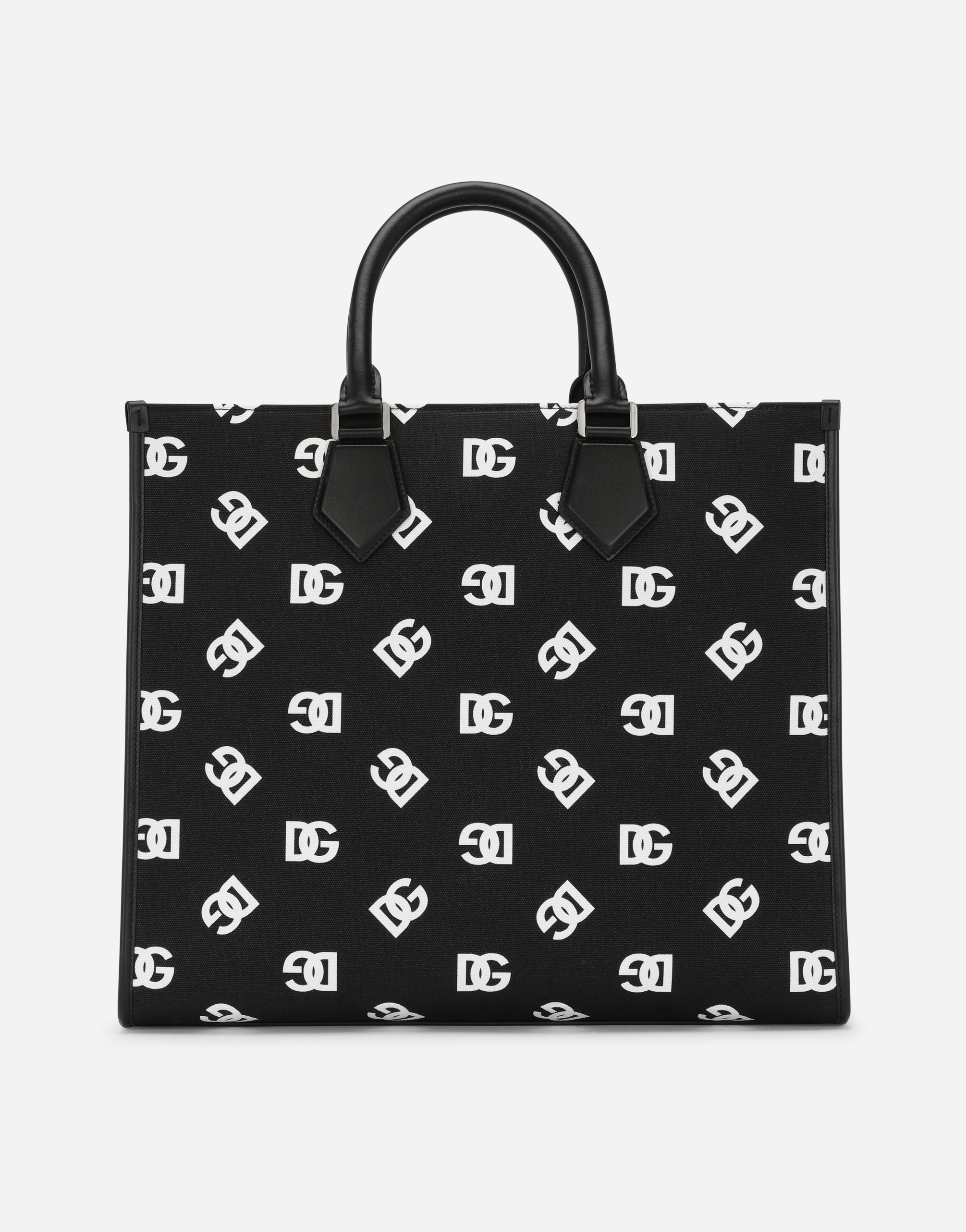 Dolce & Gabbana Large Canvas Shopper With All-over Dg Logo In Multicolor