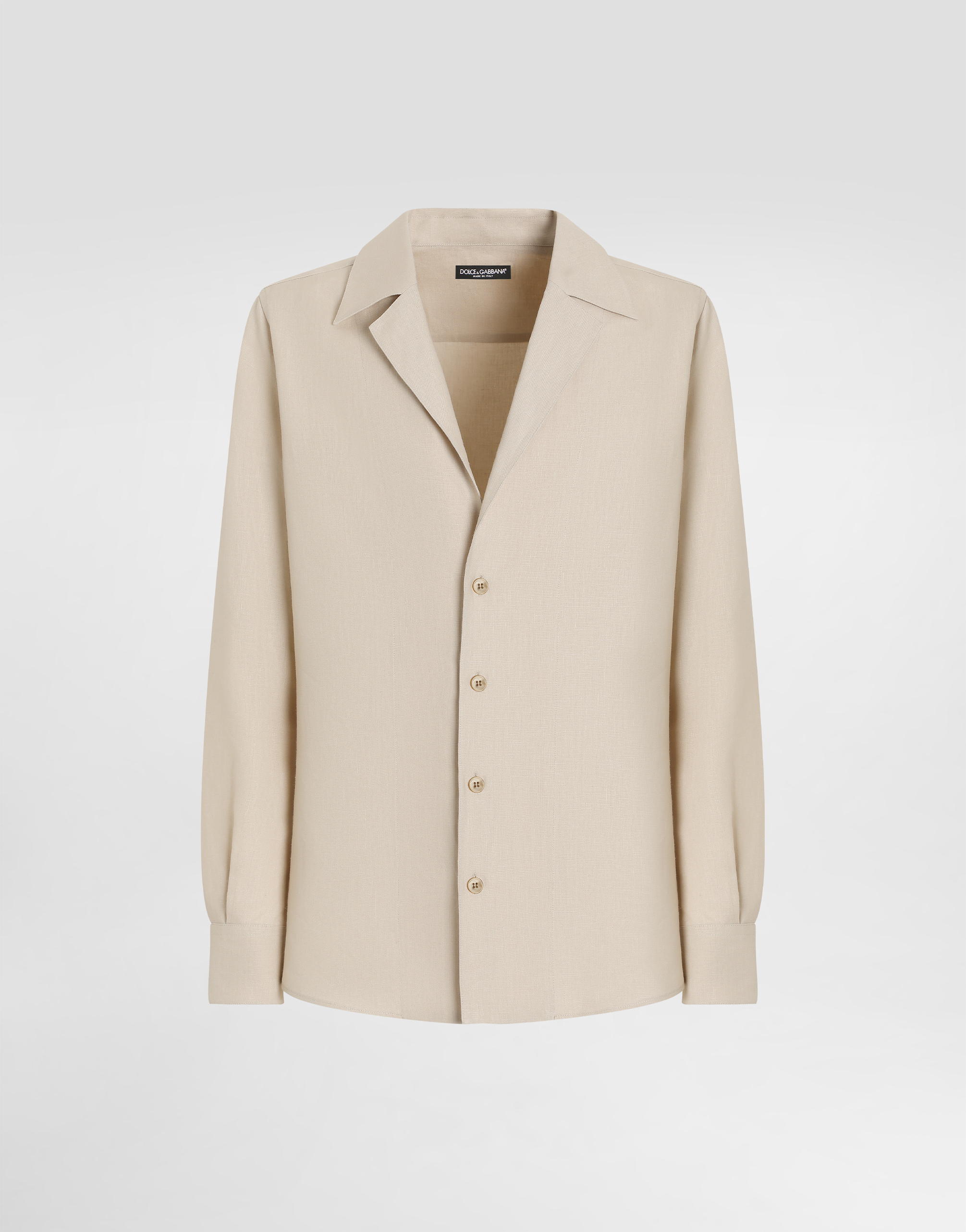 Dolce & Gabbana Long Sleeve Linen Shirt In Beige