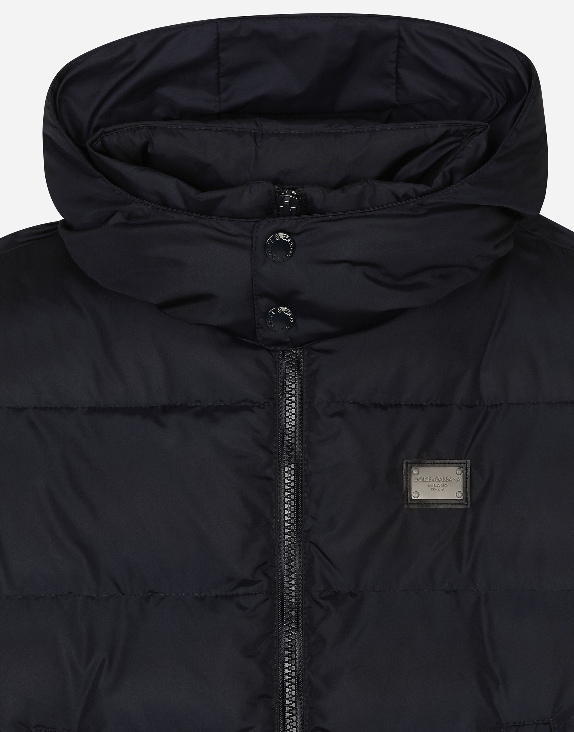  Dolce & Gabbana Lange Daunenjacke Aus Nylon Mit -print Und Logoplakette - Mann Mäntel Und Jacken Blau 6 Years 