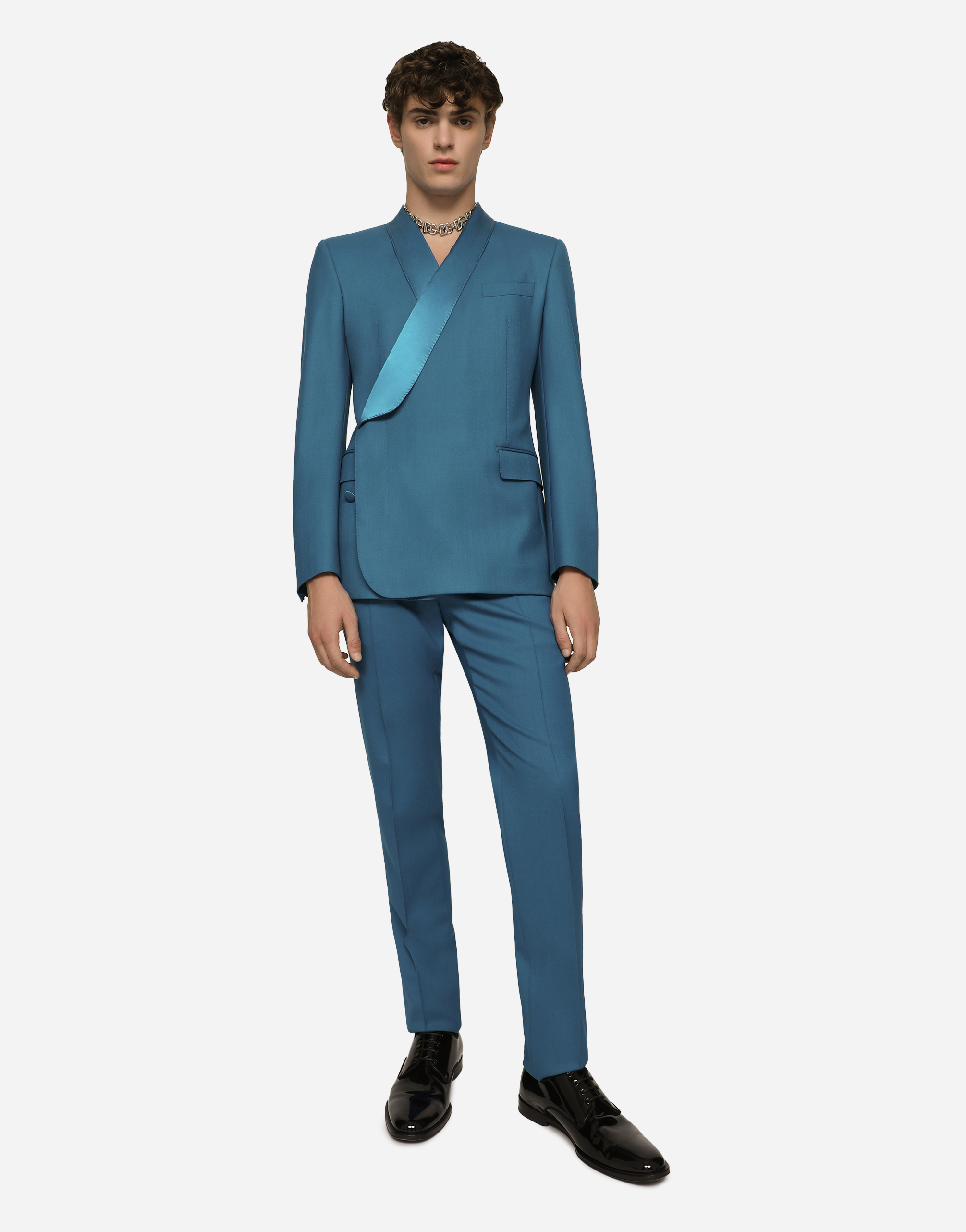 Shop Dolce & Gabbana Stretch Wool Tuxedo Pants In Blue