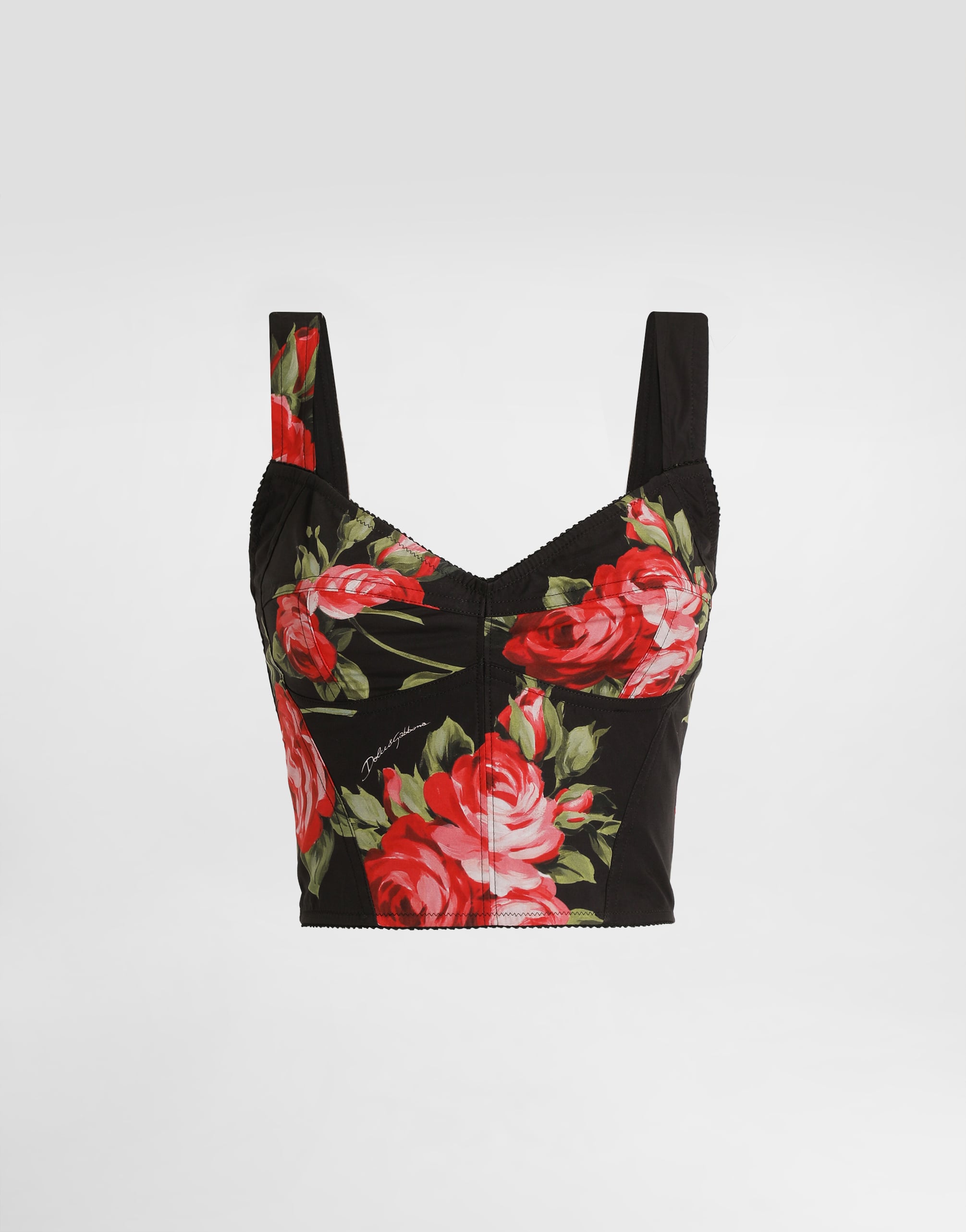 Rose bouquet-print cotton bustier top in Multicolor for Women