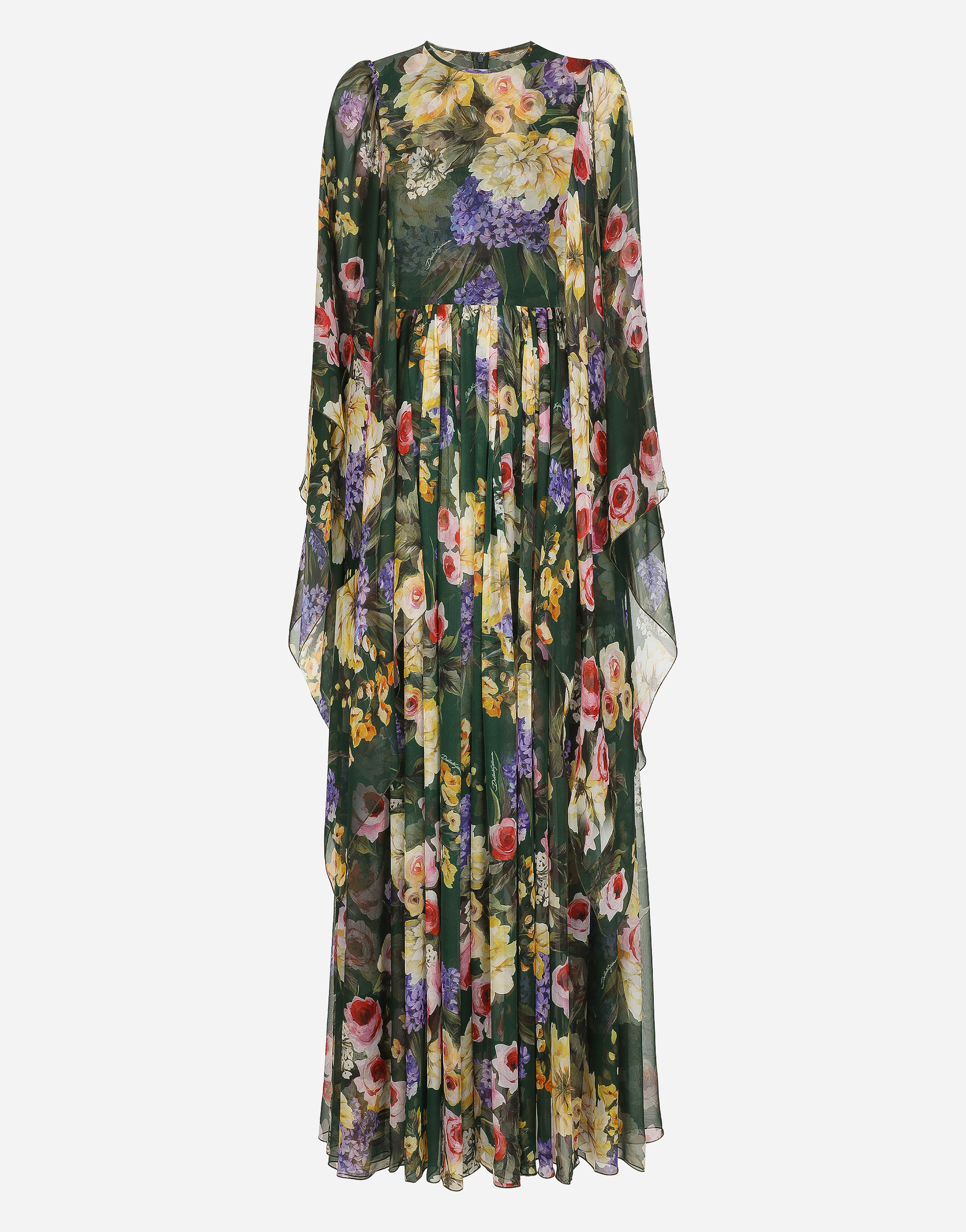 Dolce & Gabbana Dolce&gabbana Garden Floral Print Long Sleeve Silk Chiffon Maxi Dress In Print