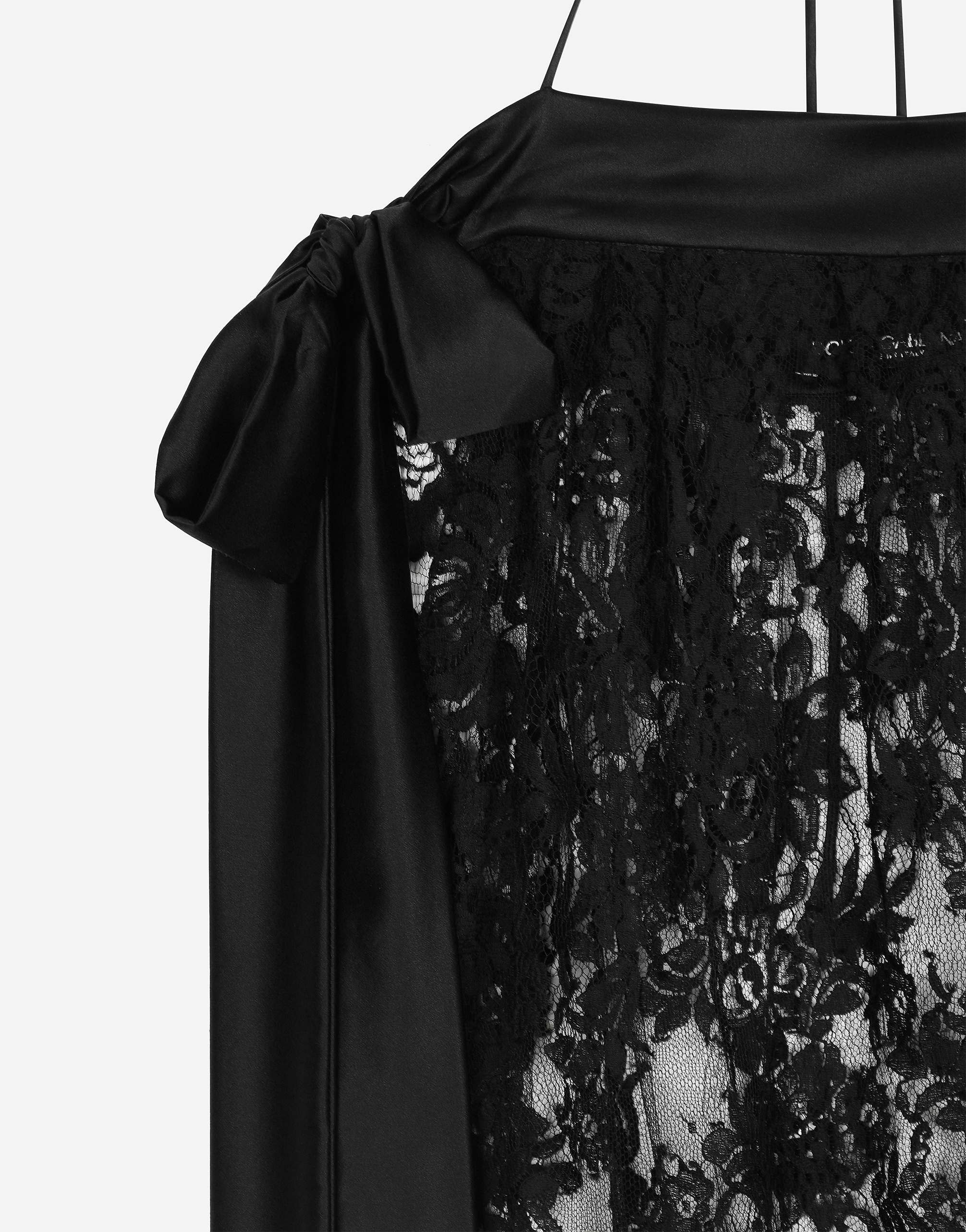 Dolce & Gabbana Calf-length Chantilly Lace Dress With Satin Details In Black