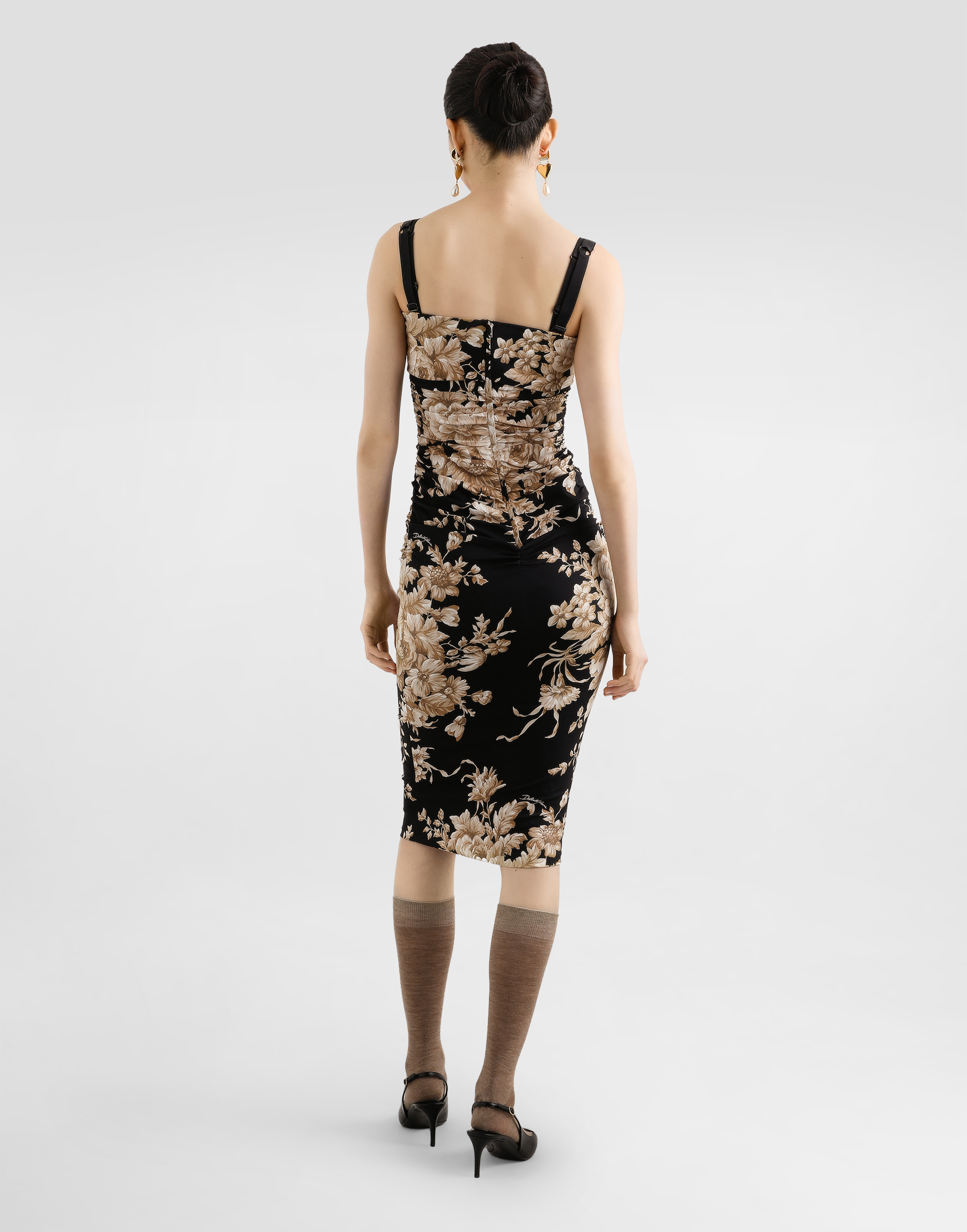 Dolce & Gabbana Floral Print Fitted Dress With Spaghetti Straps In Animal Print