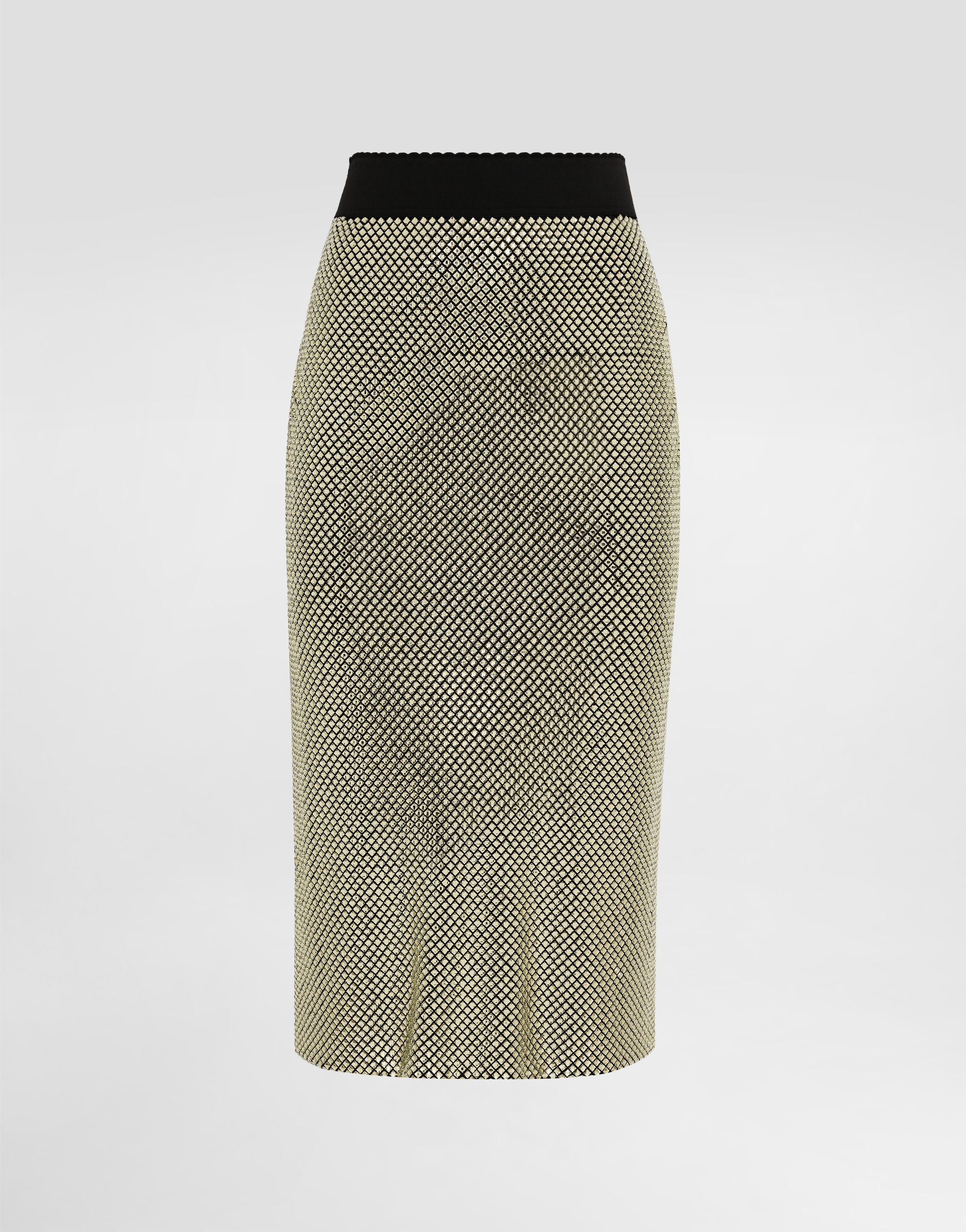 Dolce & Gabbana Midi Pencil Skirt In Crystal Mesh - Woman Skirts Gold Xs